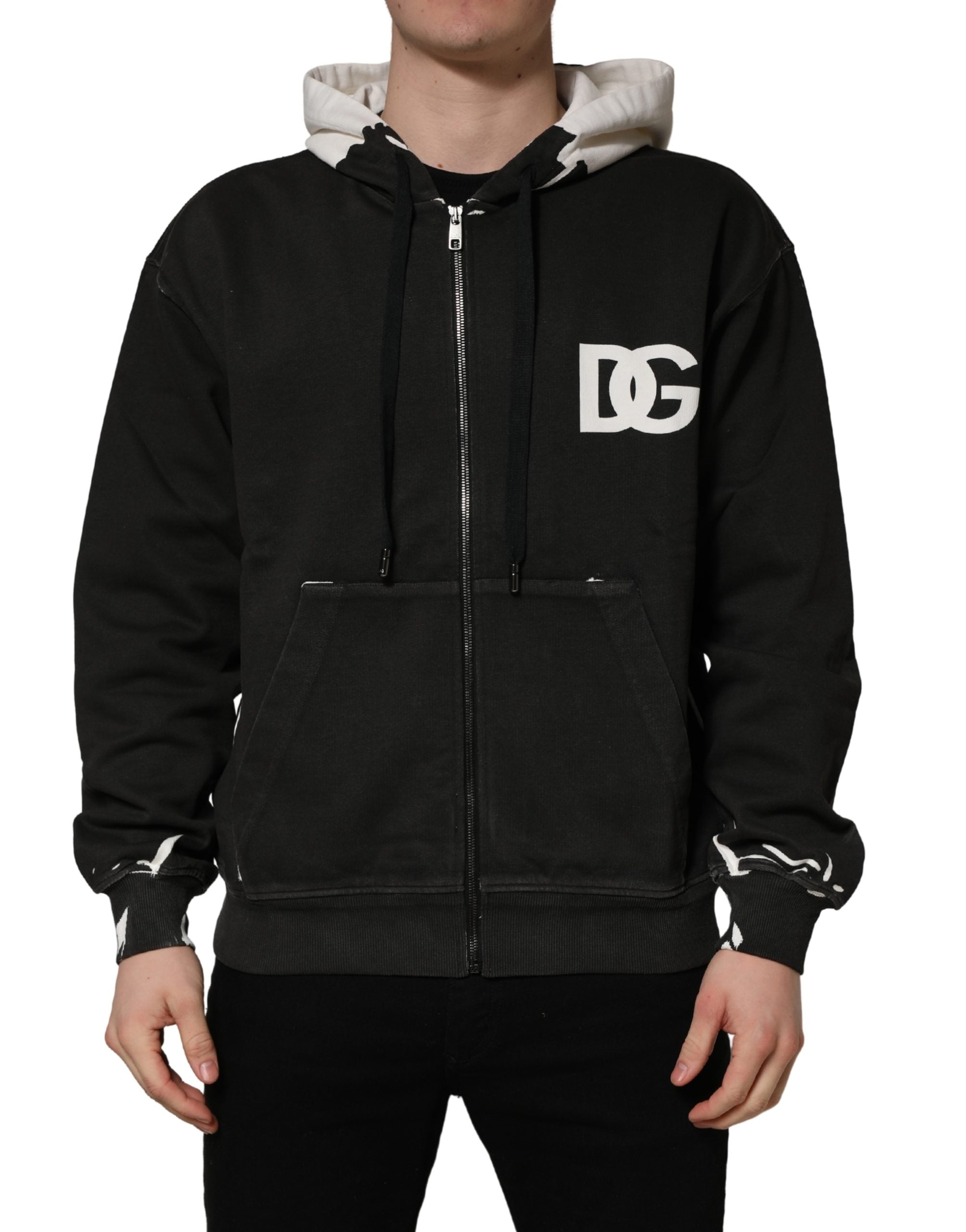 Elevate your style with the Dolce & Gabbana Black Cotton Logo Hooded Full Zip Sweater, a masterpiece of Italian craftsmanship that embodies luxury and sophistication.