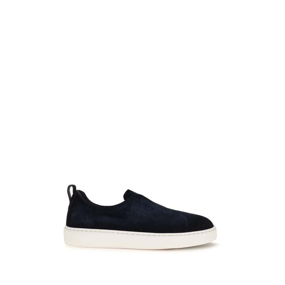 Santoni Blue Calf Leather Bos Taurus Sneakers - Luxurious Elegance