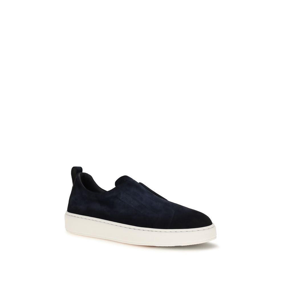 Santoni Blue Calf Leather Bos Taurus Sneakers - Timeless Luxury