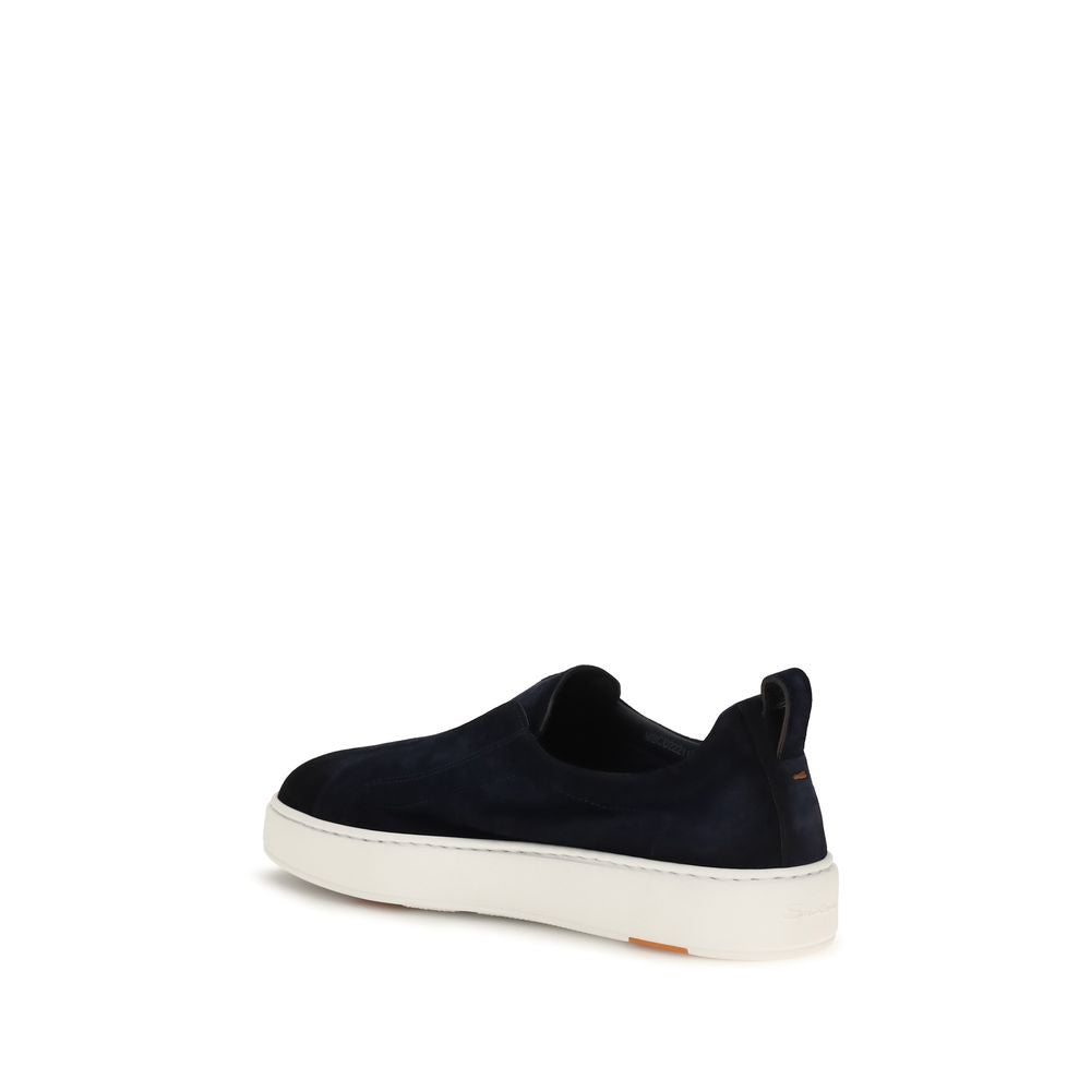 Santoni Blue Calf Leather Bos Taurus Sneakers - Luxury Footwear