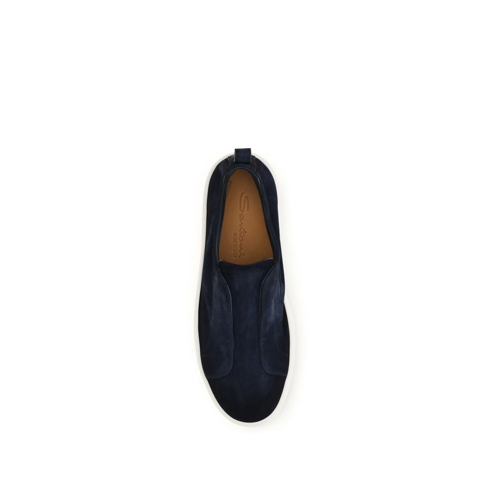 Santoni Blue Calf Leather Bos Taurus Sneakers - Timeless Elegance