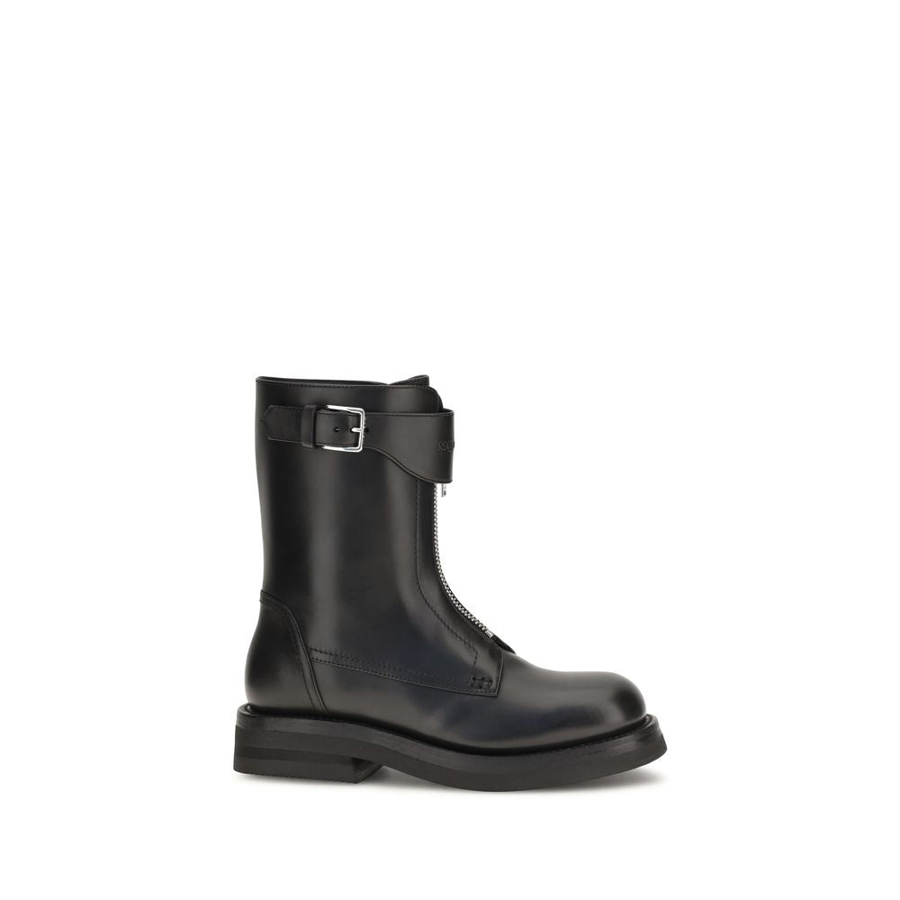 Experience the exquisite Alexander McQueen Black Calf Leather Bos Taurus Lace-Up Boots, where bold character meets contemporary elegance, perfect for the discerning individual.
