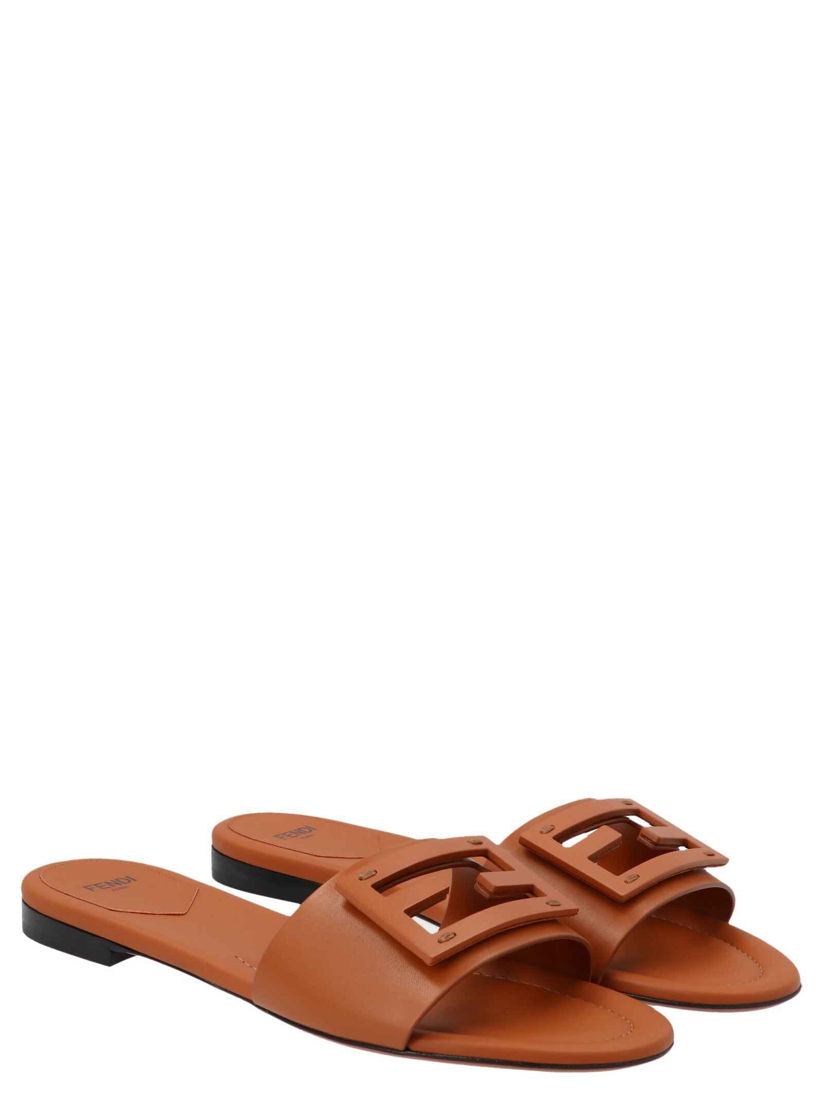 Fendi Brown Lamb Leather Slides - Artisanal Luxury Footwear