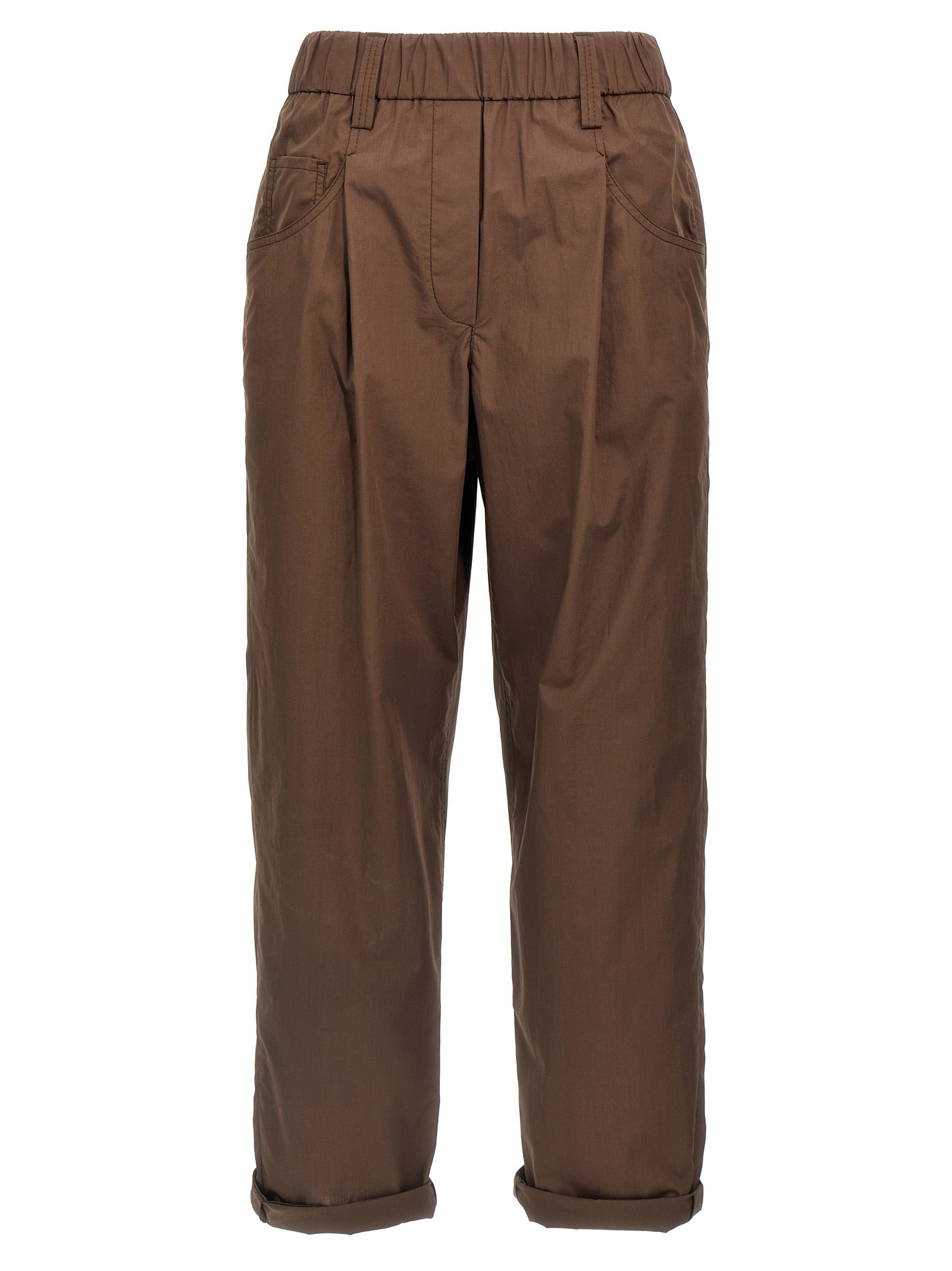 Brunello Cucinelli Brown Cotton Casual Pants | Designer Elegance