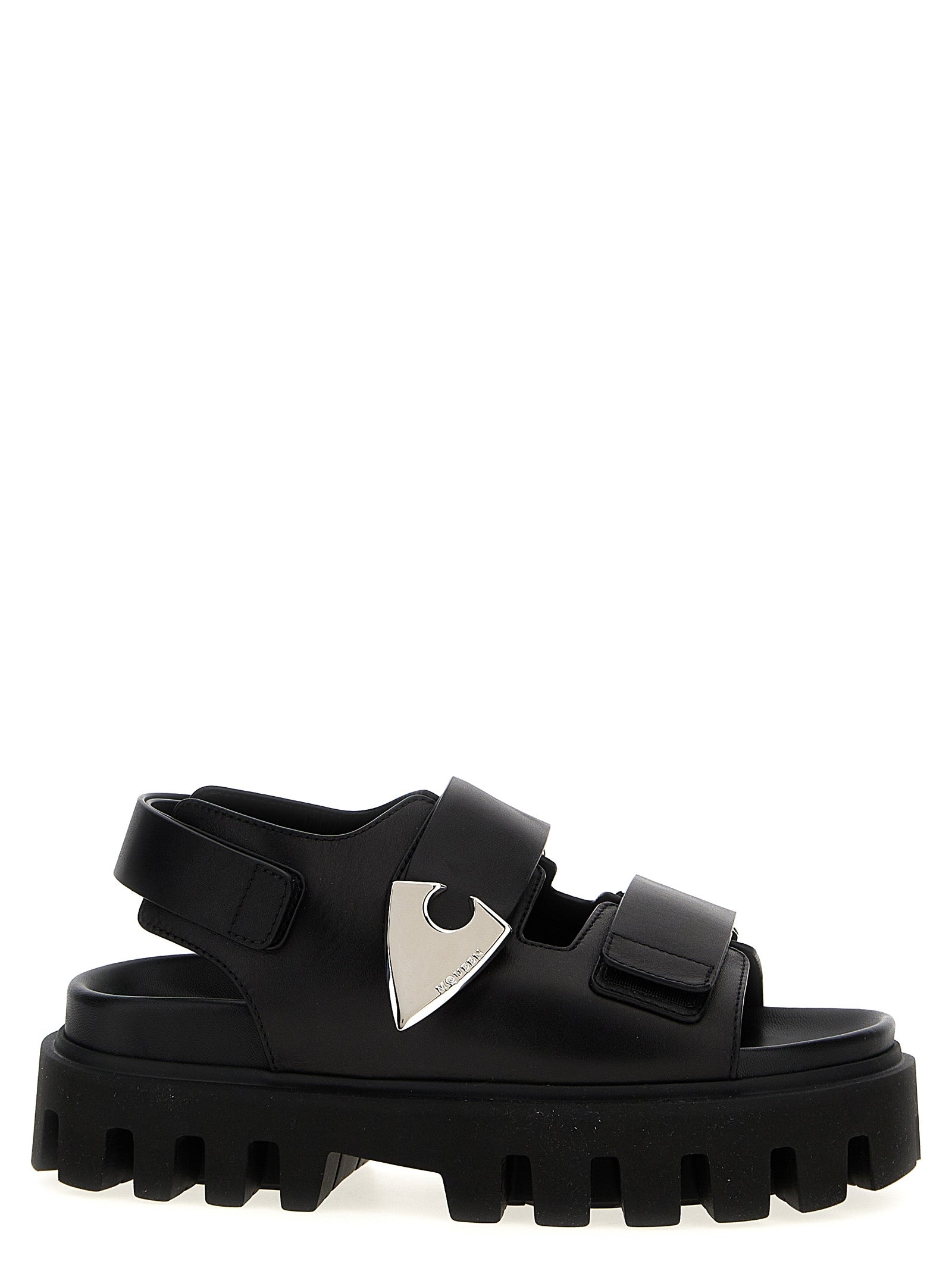 Alexander McQueen Black Calf Leather Flat Sandals - Luxury Redefined