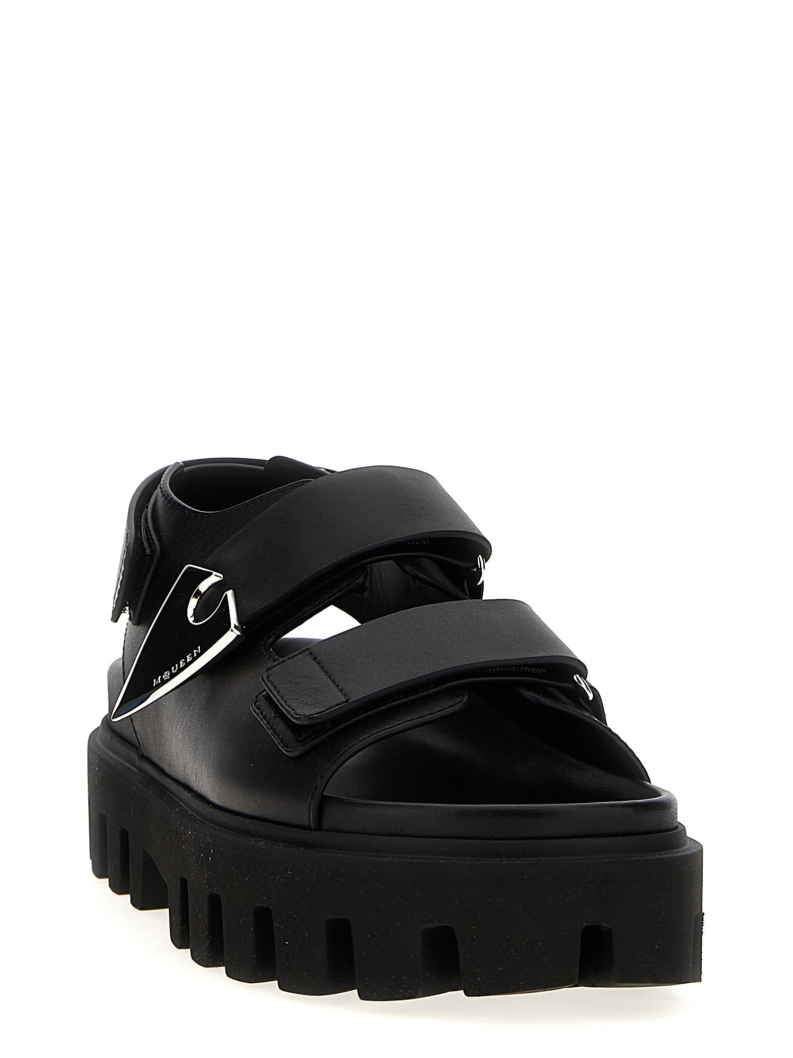 Alexander McQueen Black Calf Leather Sandals - Artisanal Luxury