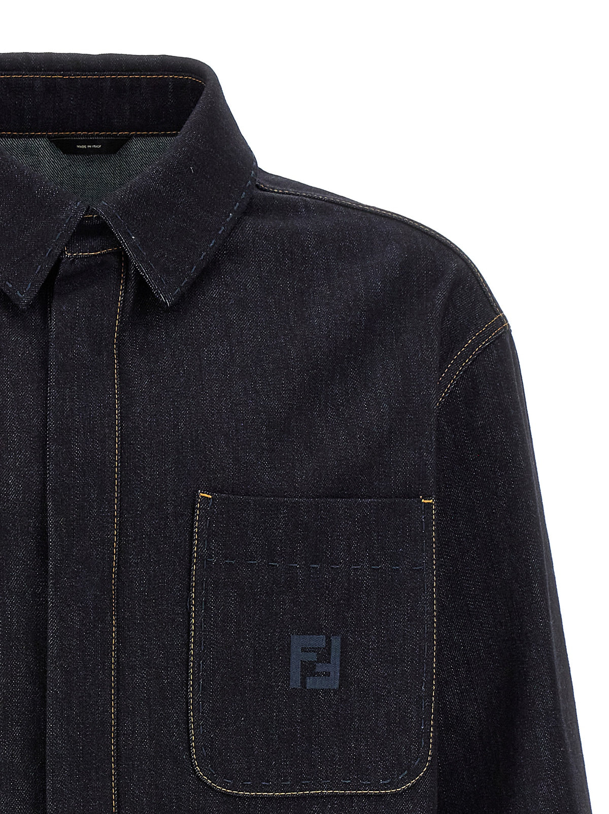 Elevate your style with the Fendi Blue Cotton Denim Jacket, a masterpiece of Italian craftsmanship that embodies luxury and sophistication for the discerning individual.