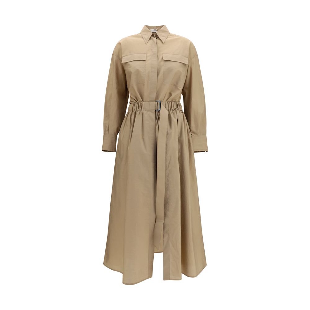 Indulge in the elegance of the Brunello Cucinelli Beige Cotton Casual Dress, a luxurious blend of cotton and polyamide, embodying timeless sophistication for every occasion.