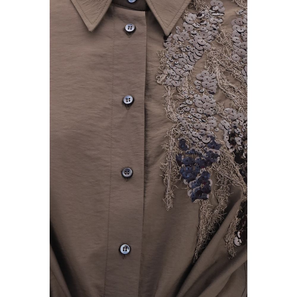 Elevate your elegance with the Brunello Cucinelli Brown Cotton Casual Dress, featuring refined sequin embroidery and a flattering silhouette for timeless sophistication.