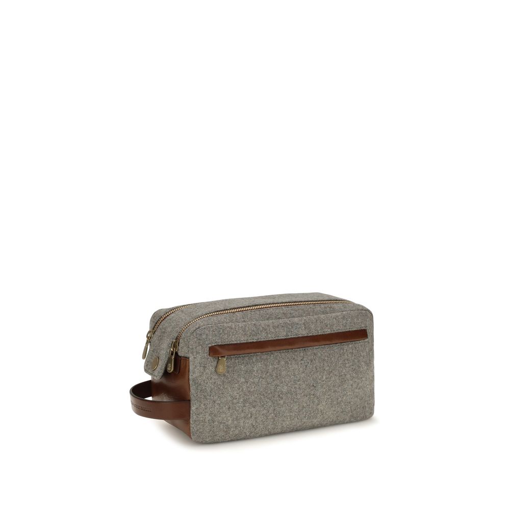 Brunello Cucinelli Gray Wool Beauty Case - Timeless Luxury Accessory