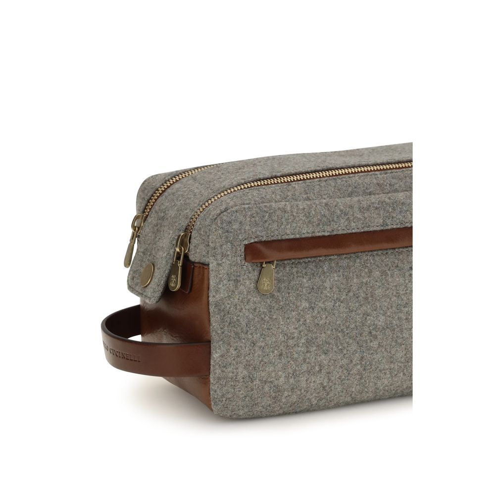 Brunello Cucinelli Gray Wool Beauty Case - Timeless Luxury Accessory