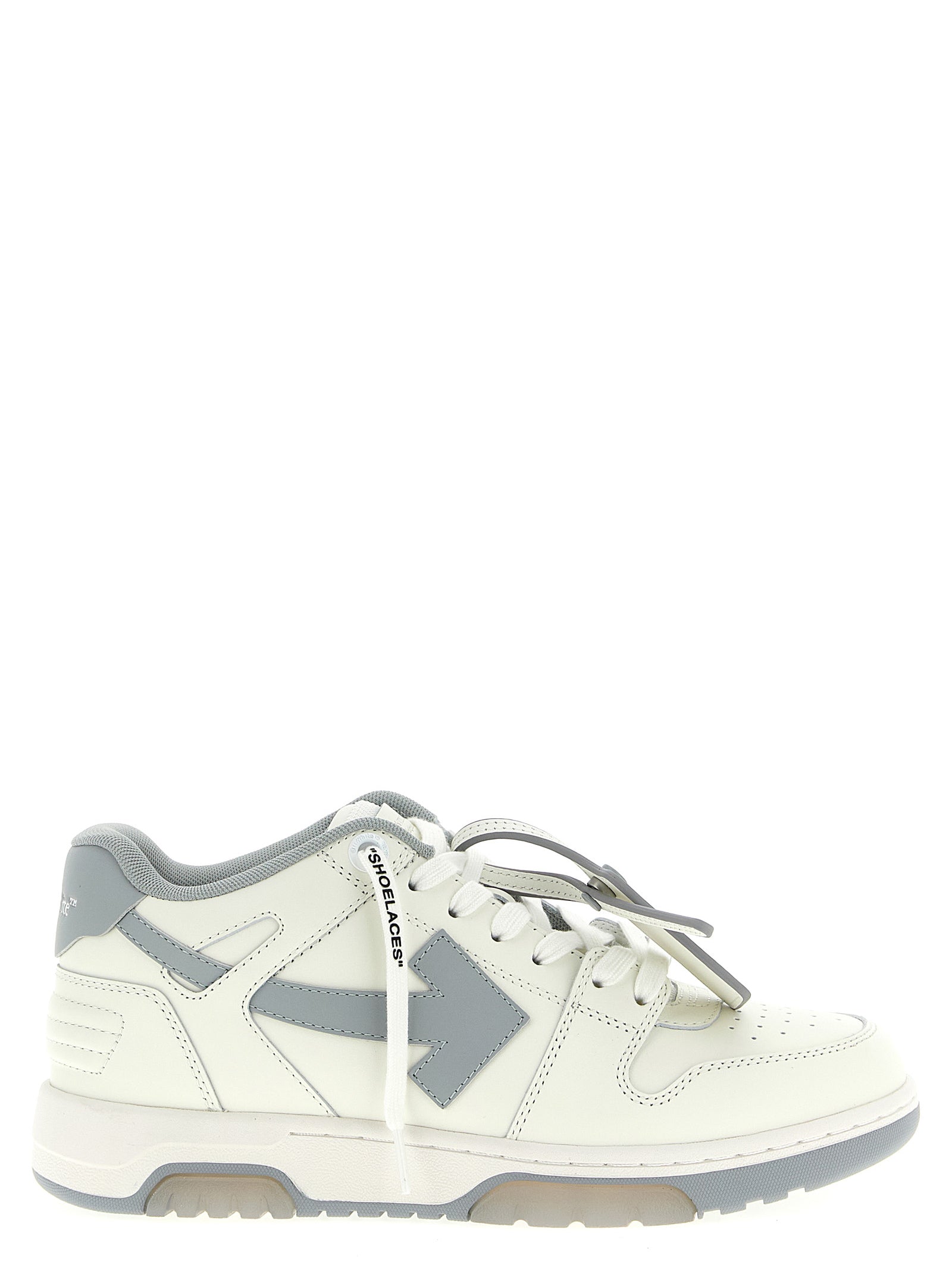 Elevate your style with Off-White Gray Leather Low Top Sneakers, where luxurious craftsmanship meets modern elegance, perfect for the discerning individual.