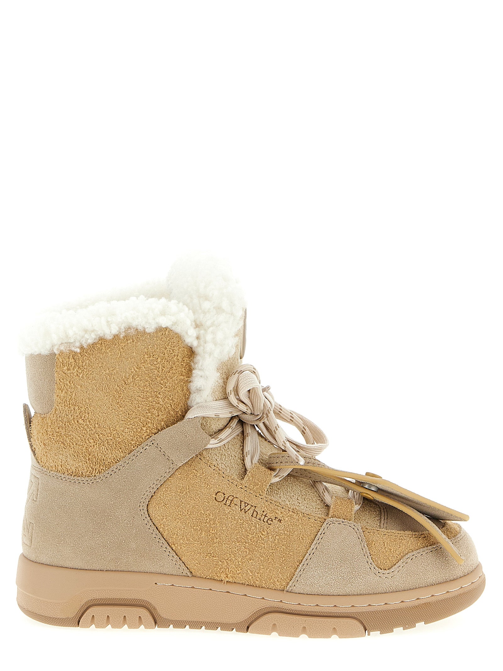 Off-White Beige Calfskin Ankle Boots - Luxury Winter Elegance