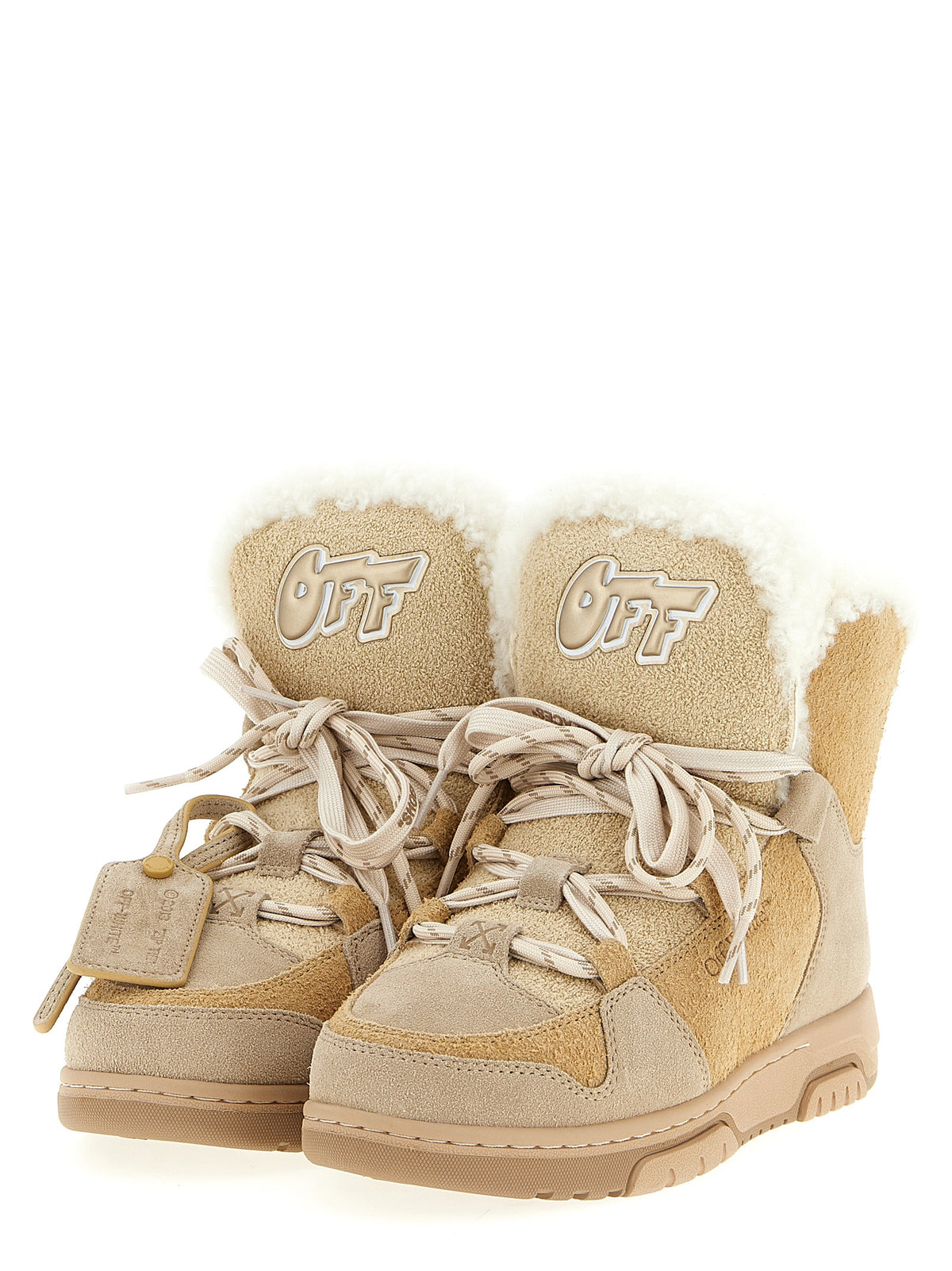 Off-White Beige Calfskin Ankle Boots - Luxury Winter Elegance
