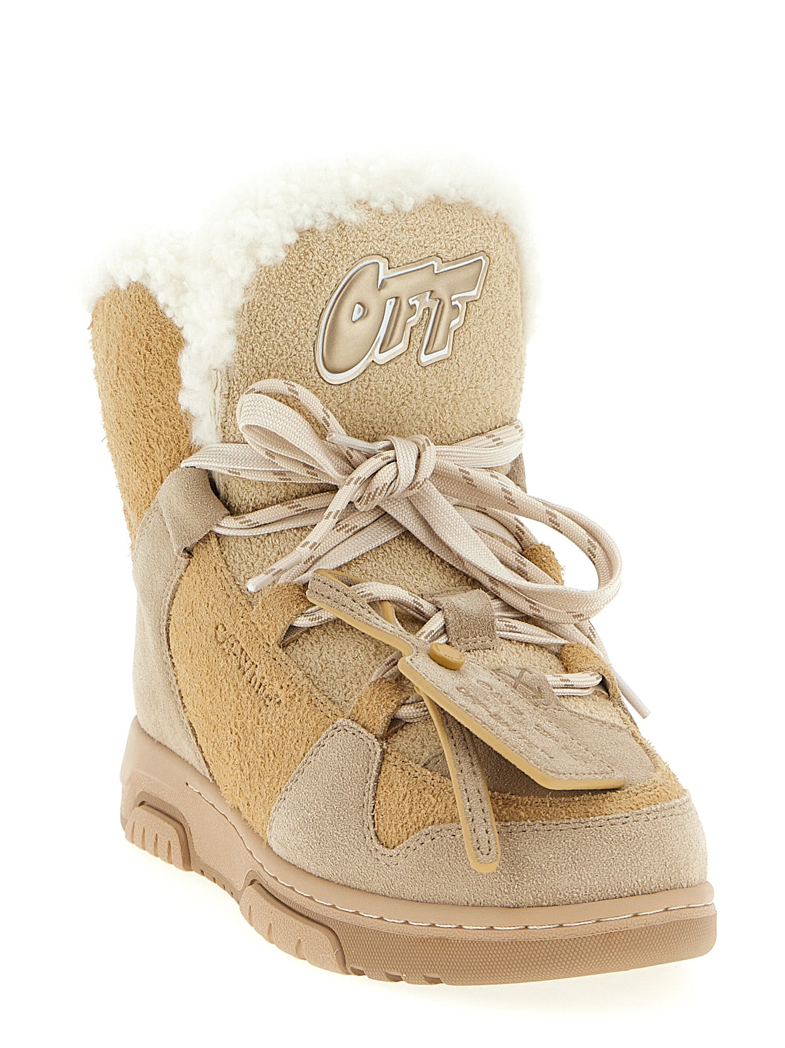 Off-White Beige Calfskin Ankle Boots - Luxury Winter Elegance