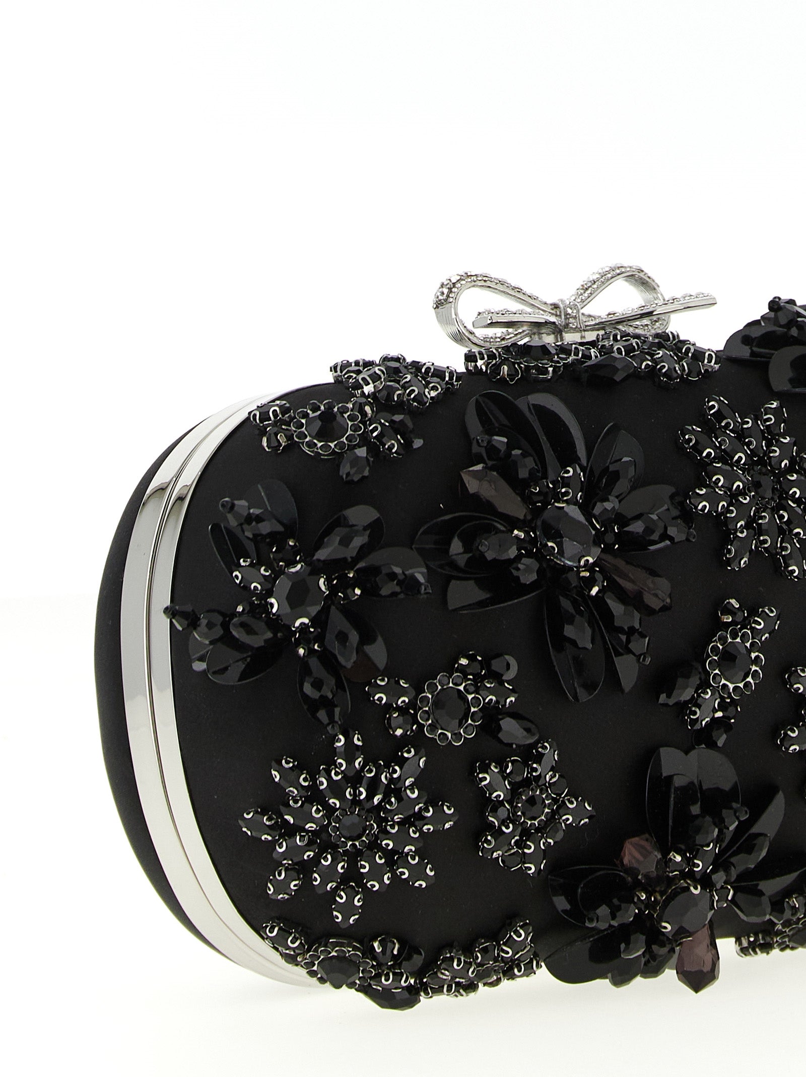 Self-Portrait Black Polyester Clutch Bag - Exquisite Floral Elegance