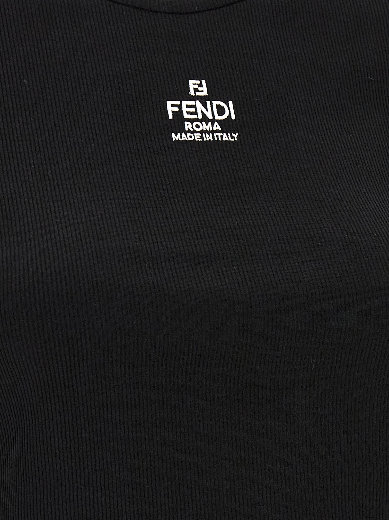 Elevate your style with the Fendi Black Cotton T-Shirt, a masterpiece of Italian craftsmanship, featuring iconic logo embroidery and a chic cropped silhouette for timeless allure.
