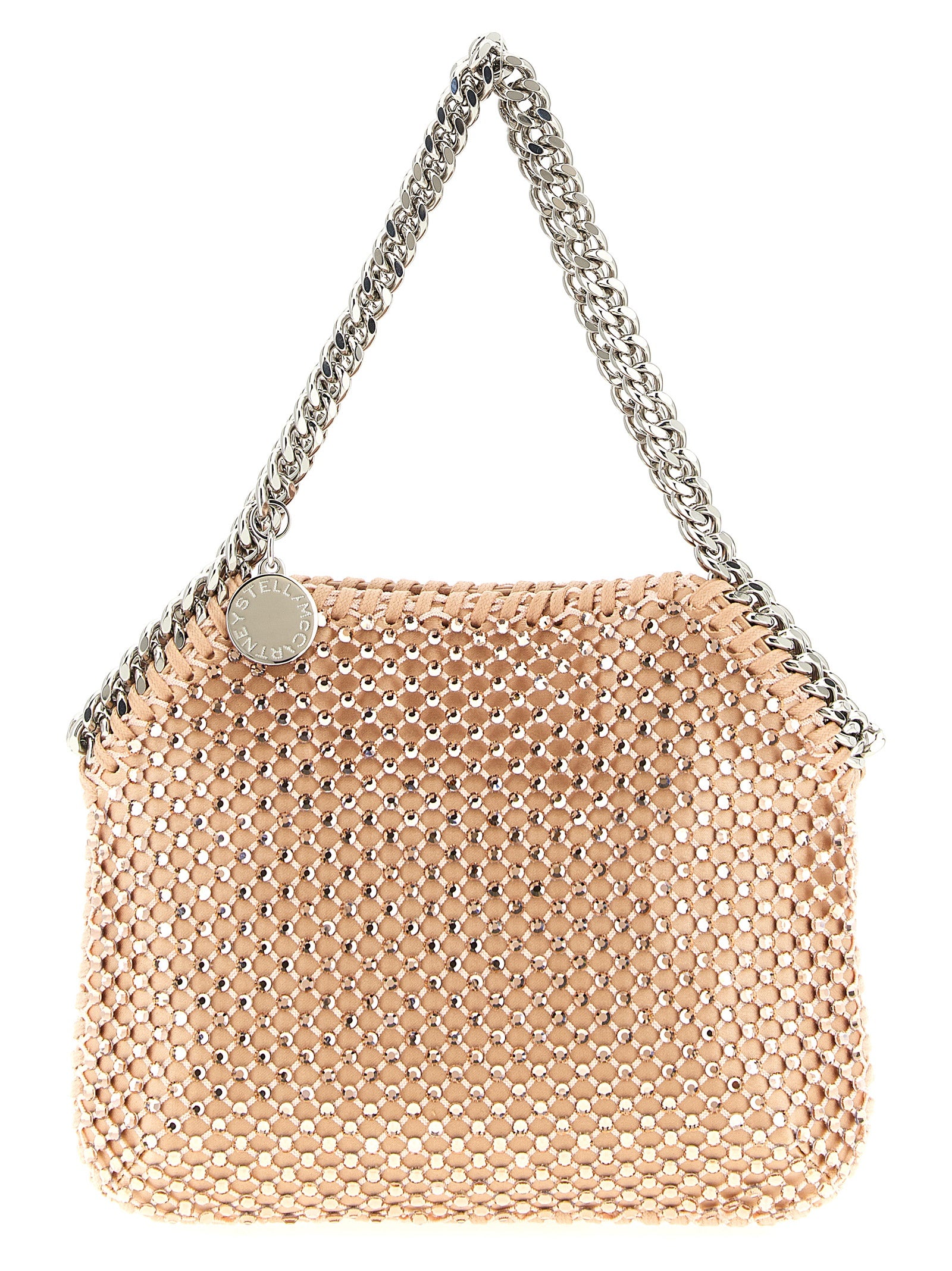 Discover the Stella McCartney Multicolor Polyamide Handbag from the Falabella Nano collection, where sustainable luxury meets exquisite craftsmanship in a captivating pink design.