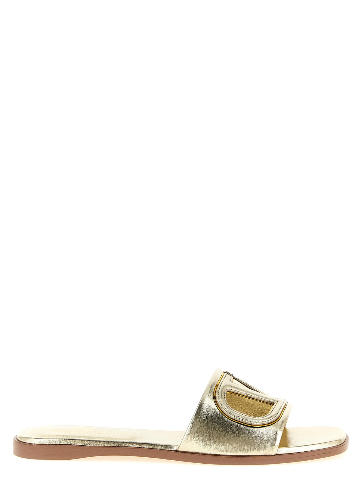 Indulge in the exquisite allure of Valentino Garavani Gold Calfskin Slides, where Italian craftsmanship meets luxurious elegance for a timeless statement of sophistication.