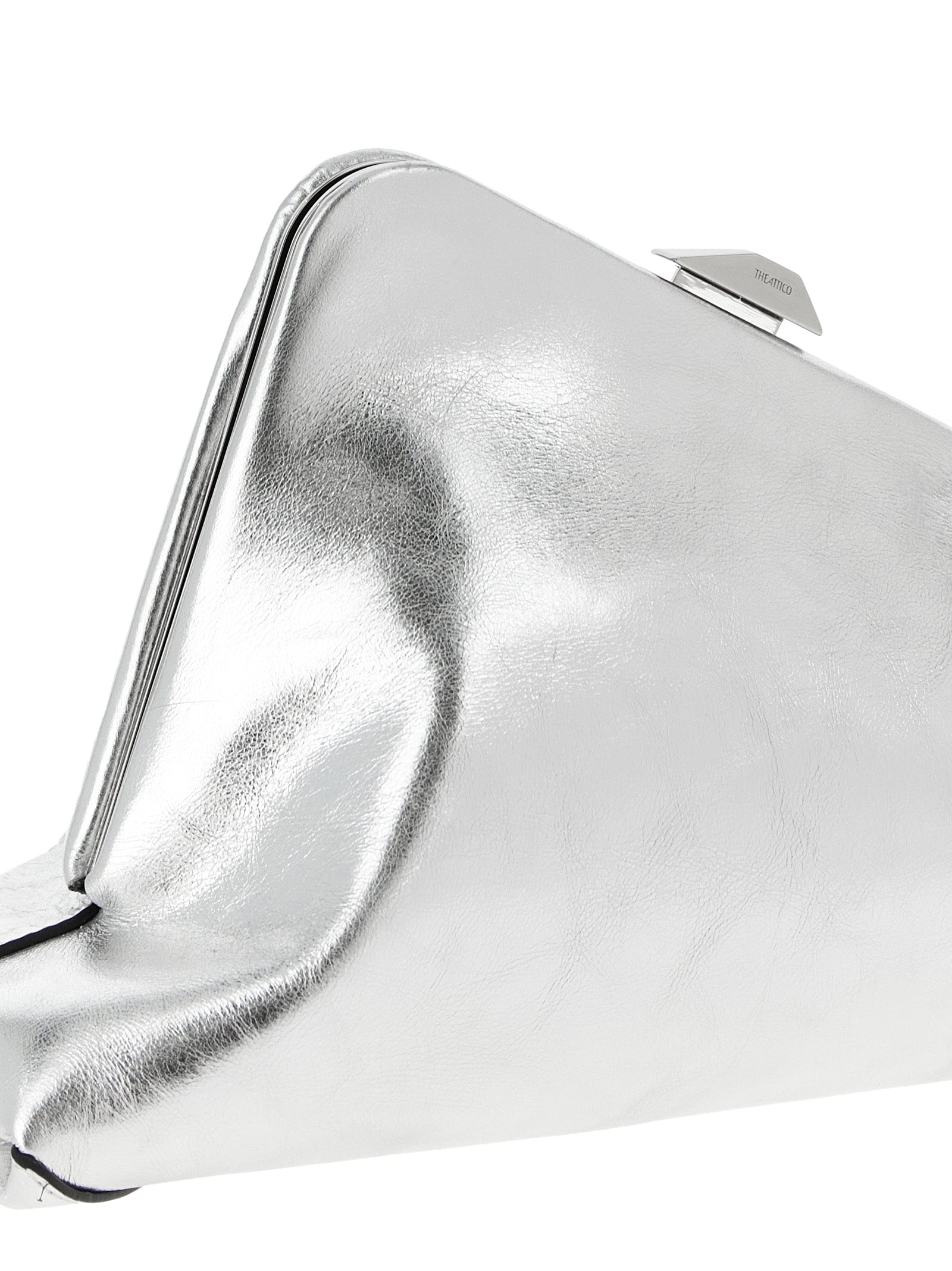 Elevate your style with The Attico Silver Calfskin Clutch Bag, a luxurious Italian creation in 100% calfskin leather, perfect for any sophisticated occasion.