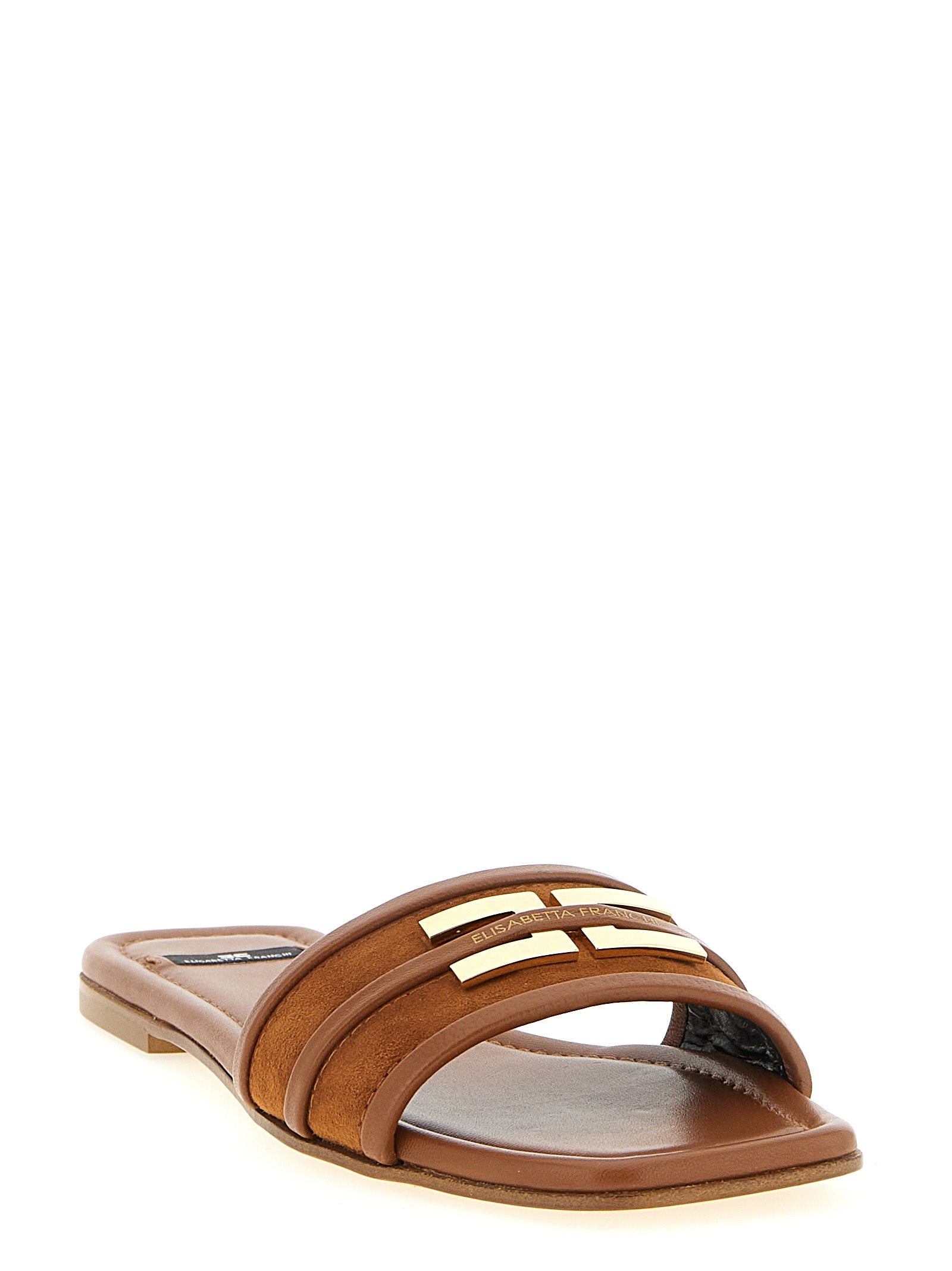 Elisabetta Franchi Brown Leather Slides