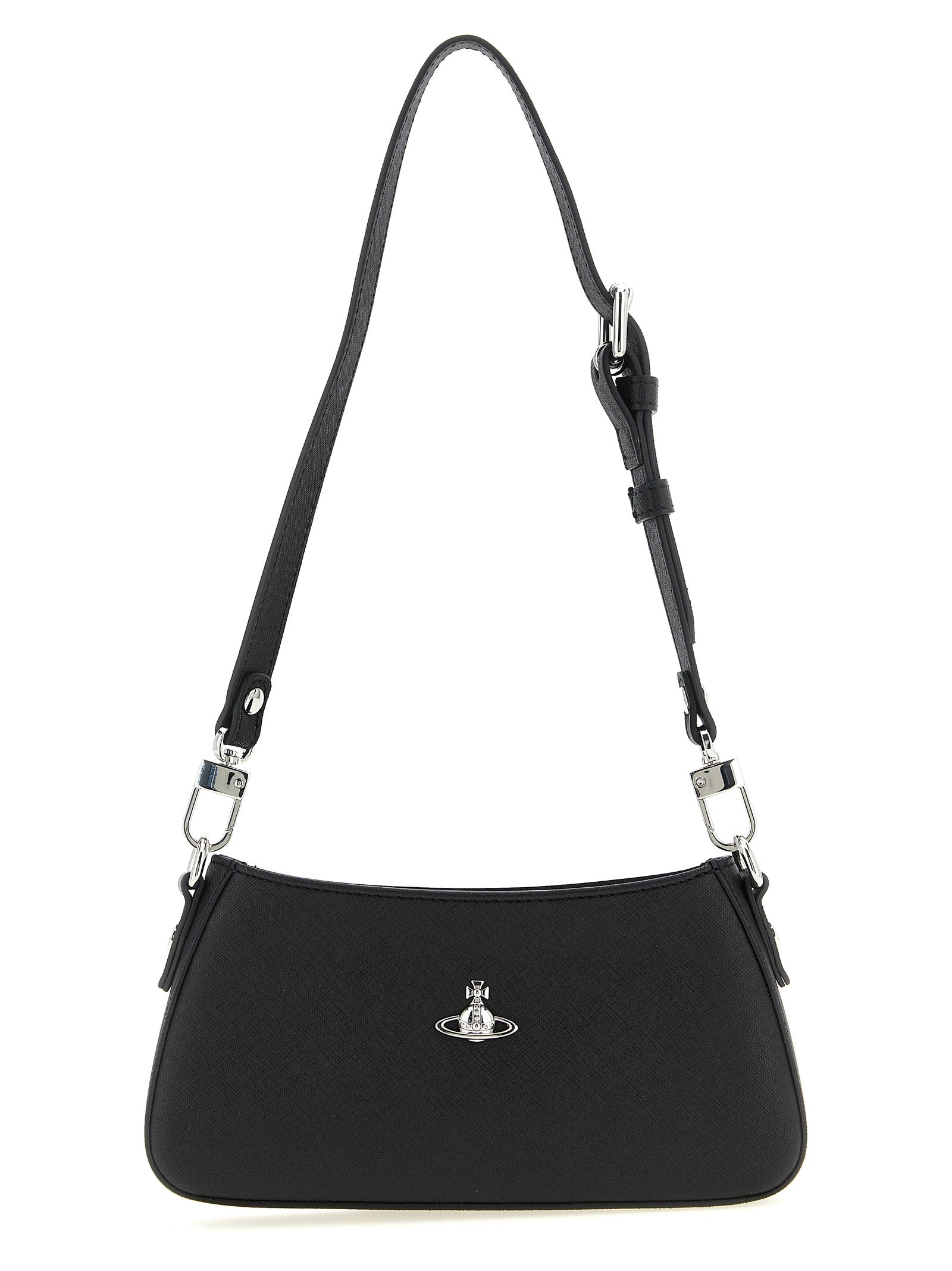 Discover the Vivienne Westwood Black Polyethylene Shoulder Bag, a masterpiece of Italian craftsmanship with a luxurious Saffiano finish, perfect for elevating your style.