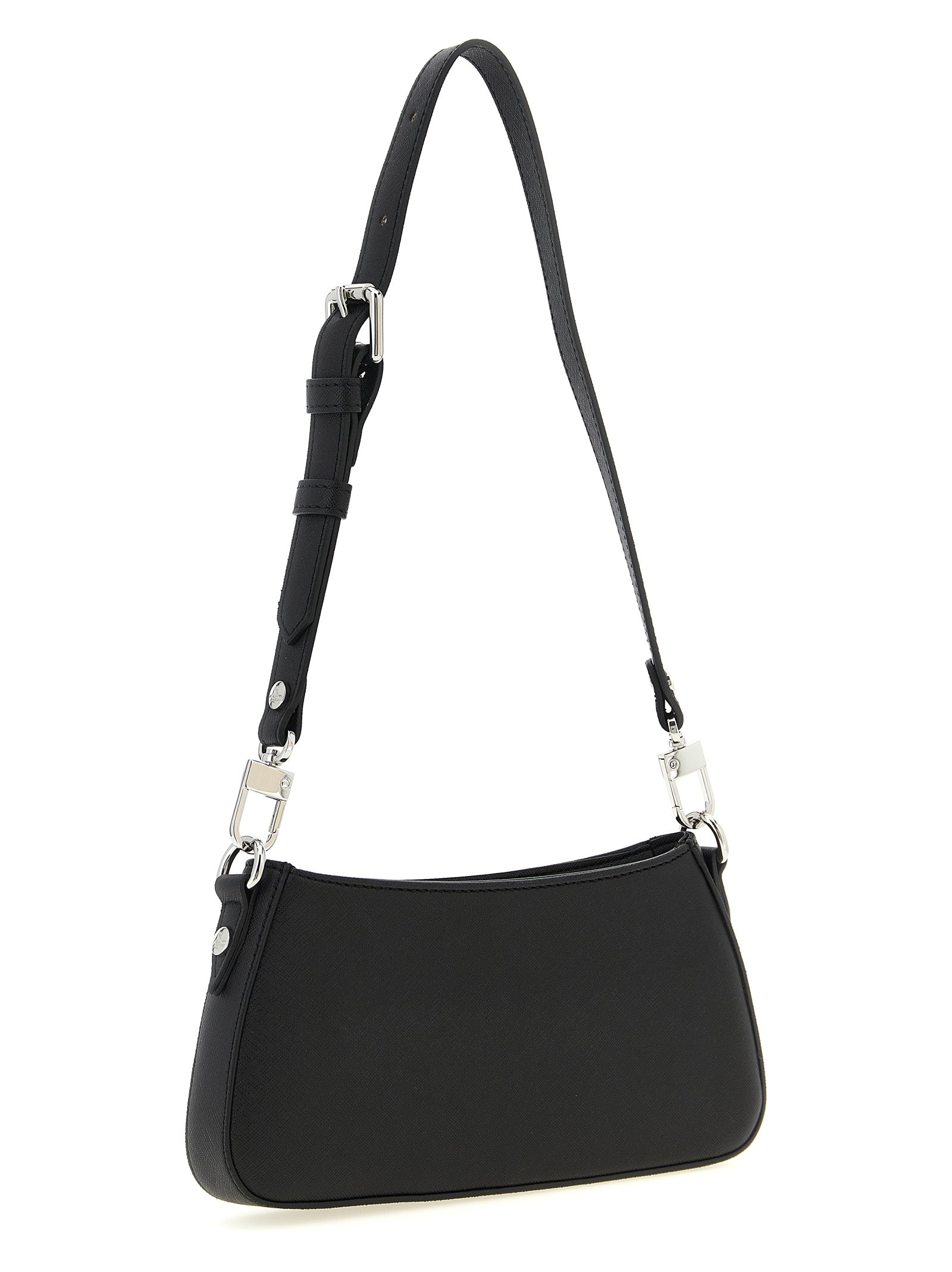 Elevate your style with the Vivienne Westwood Black Polyethylene Shoulder Bag, a luxurious Italian-crafted piece featuring exquisite Saffiano finish and iconic design.