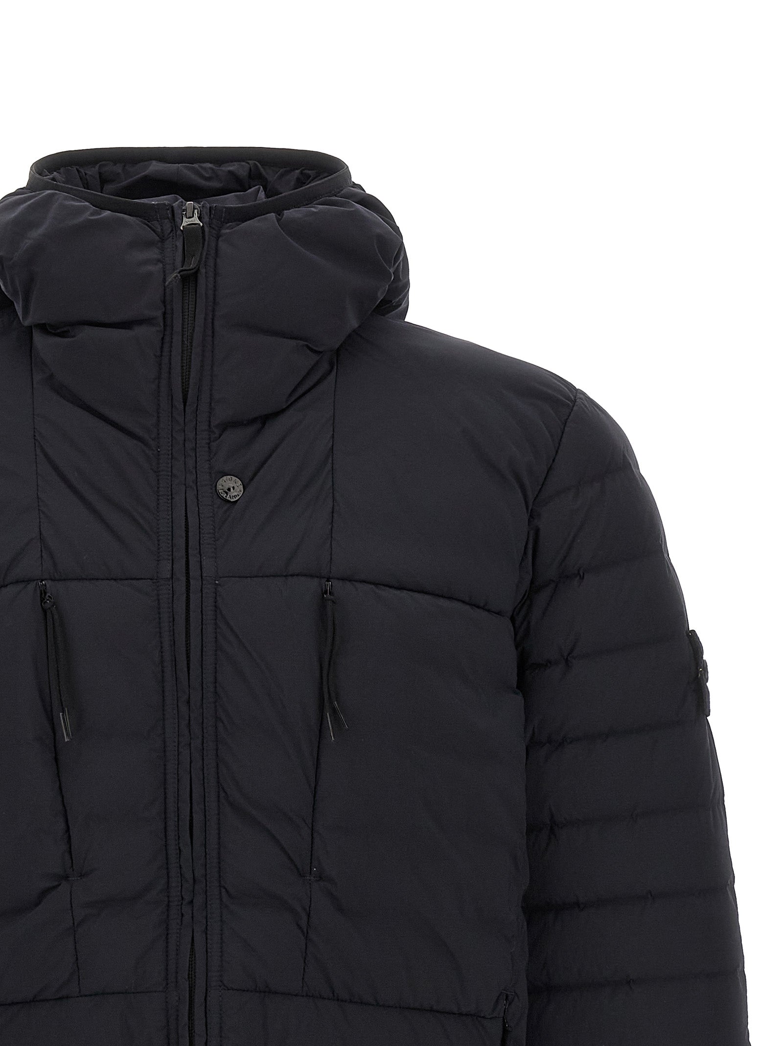 Indulge in the elegance of the Stone Island Blue Polyamide Full-Length Jacket, crafted for those who appreciate luxury and sophistication in every detail.