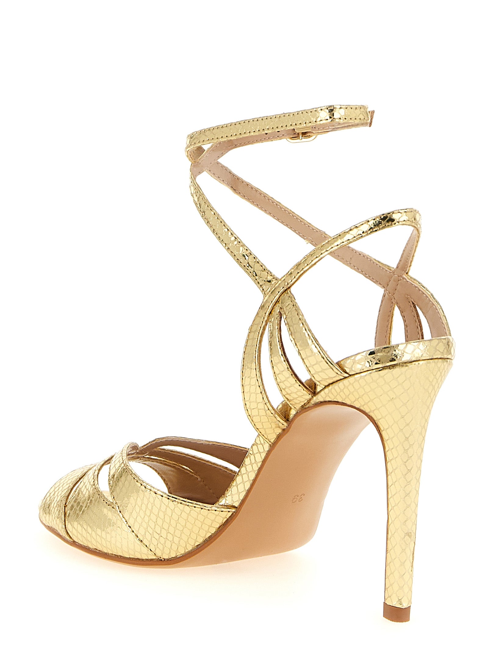 Twinset Gold Leather Stiletto Heel Sandals