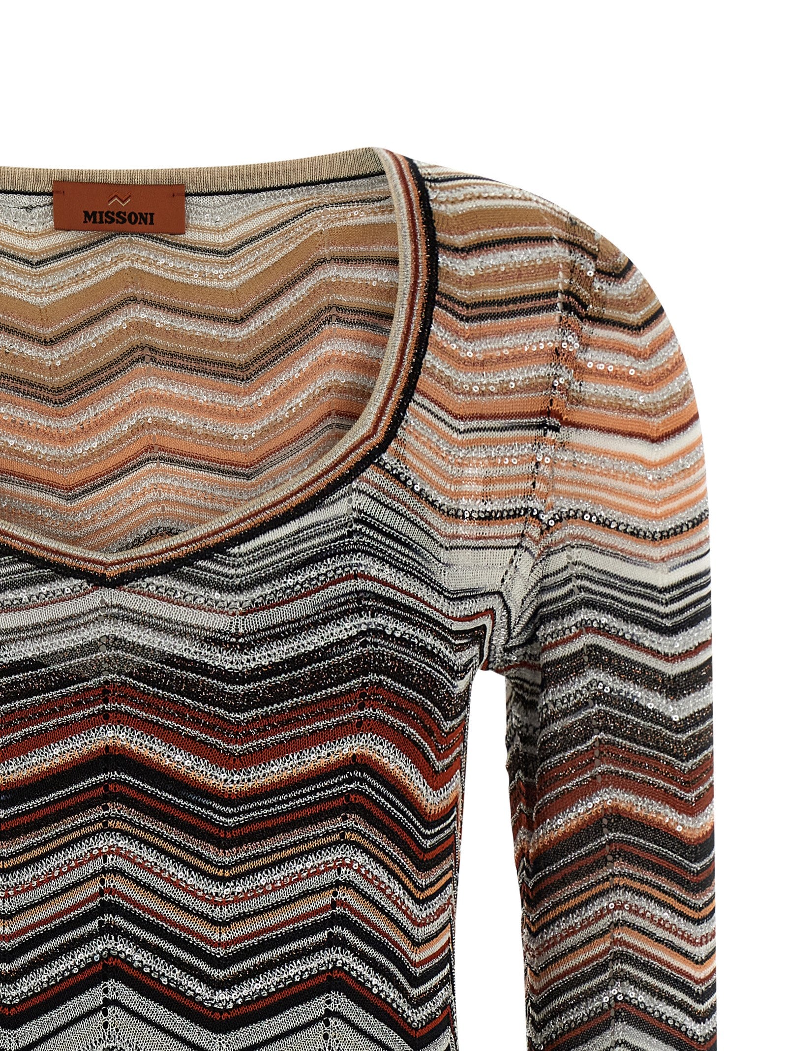 Indulge in the exquisite Missoni Brown Viscose Short Dress, a masterpiece of luxurious craftsmanship and shimmering elegance, perfect for any sophisticated occasion.