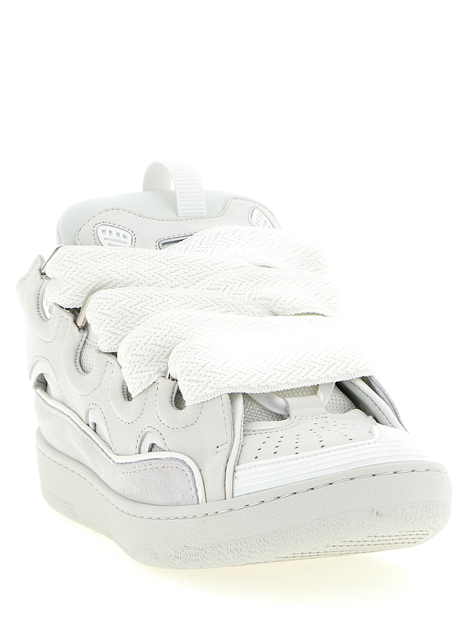 Experience the exquisite craftsmanship of Lanvin's White Calfskin Chunky Sneakers, where luxury meets contemporary design for the discerning style connoisseur.