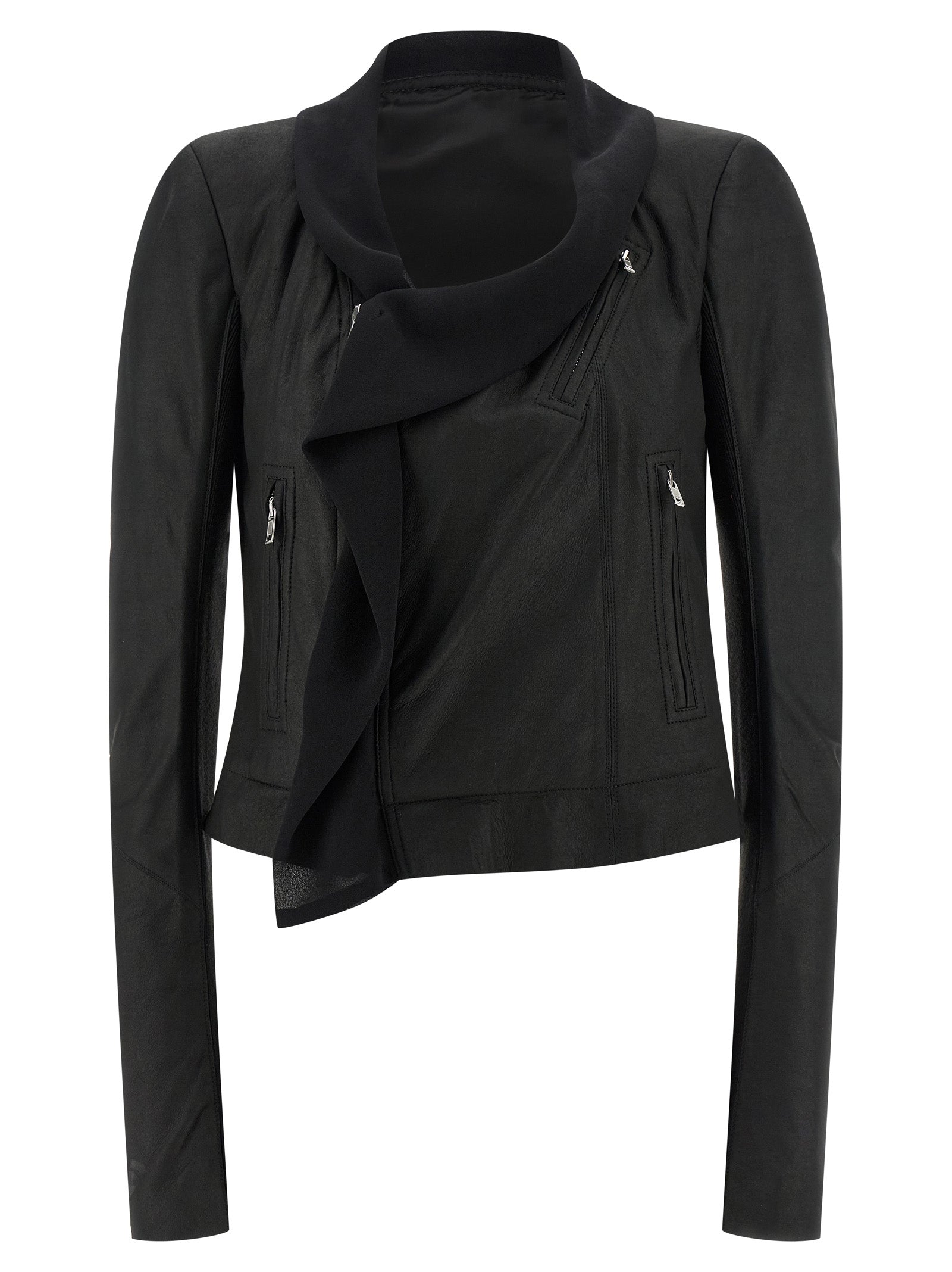 Rick Owens Scarf Biker Jacket in Black Lamb Leather