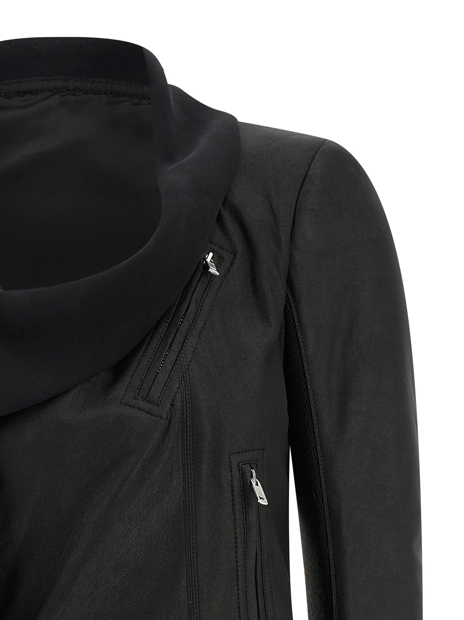 Rick Owens Scarf Biker Jacket - Exquisite Black Lamb Leather