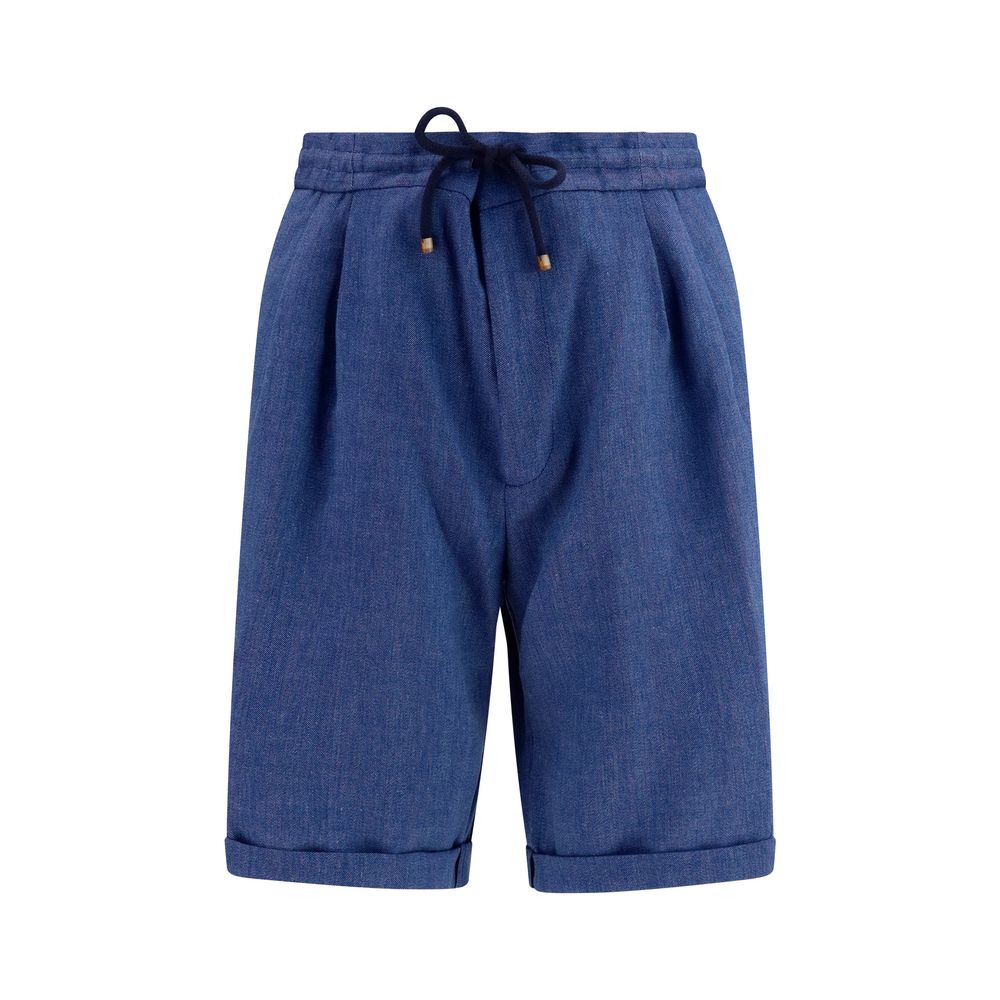 Brunello Cucinelli Blue Linen Bermuda Shorts - Effortless Elegance