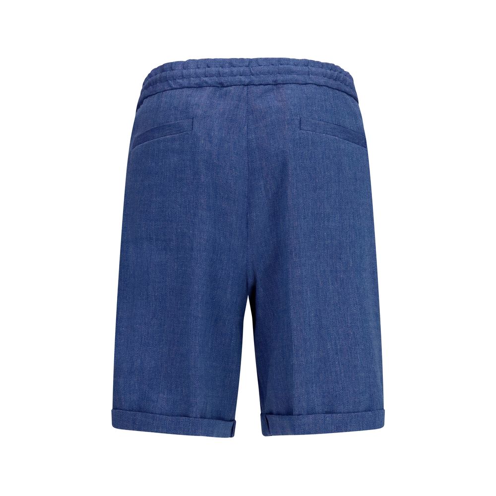 Brunello Cucinelli Blue Linen Bermuda Shorts - Effortless Elegance