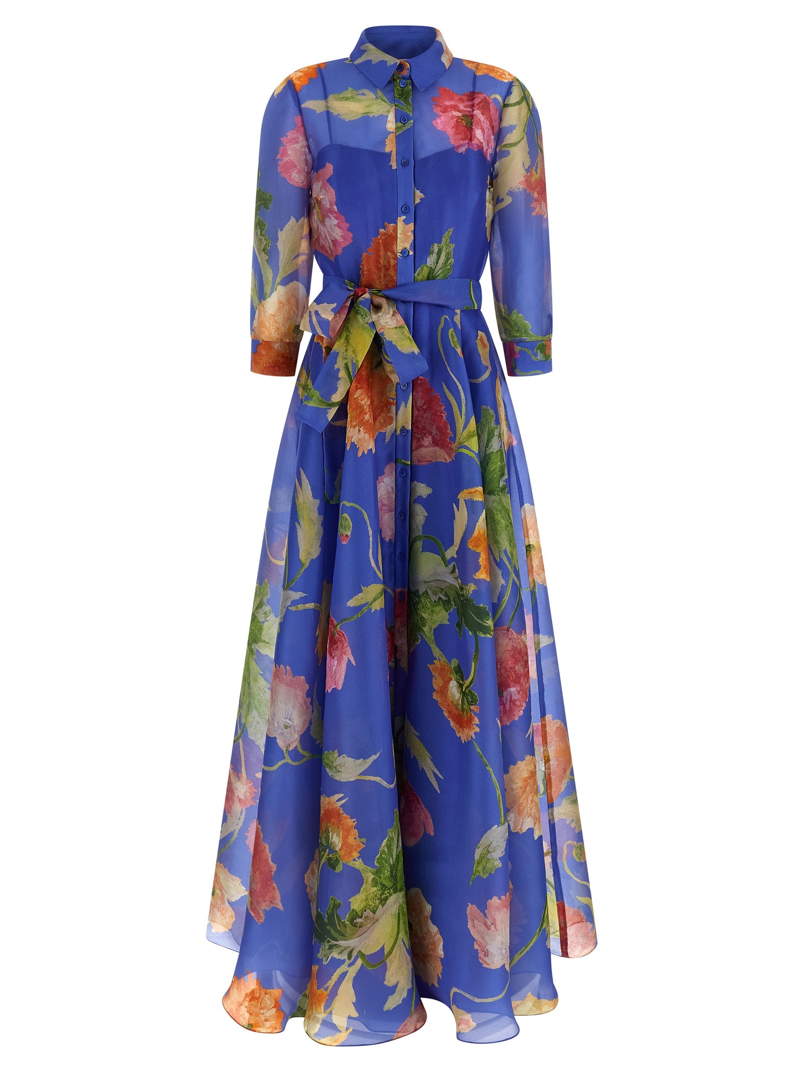 Carolina Herrera Blue Silk Long Dress - Exquisite Haute Couture Elegance