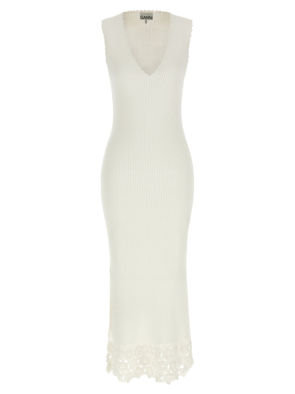 Ganni White Organic Cotton Long Dress - Timeless Luxury Elegance