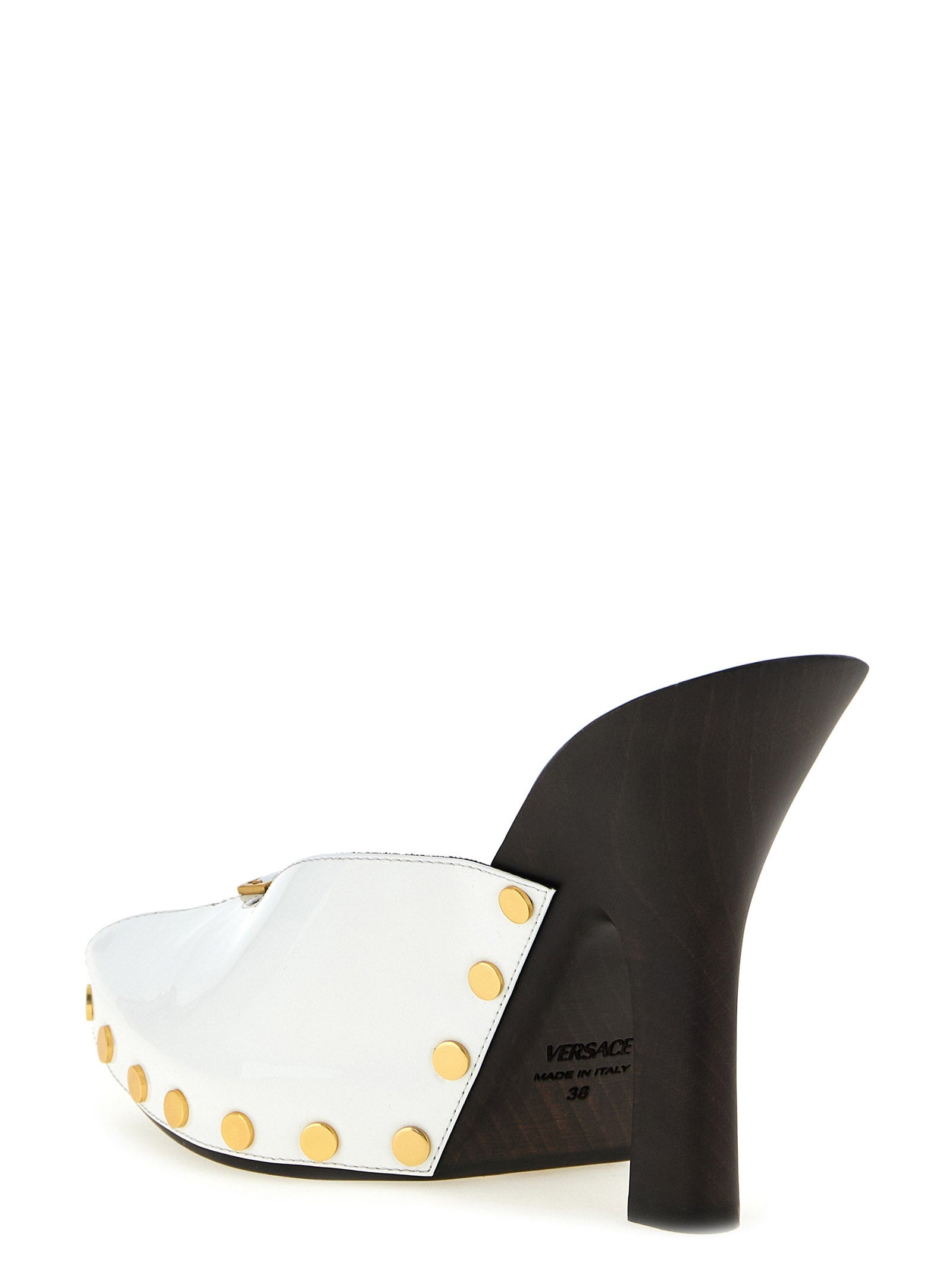 Experience the allure of Versace Bicolor Calfskin High Heel Pumps, crafted from luxurious calfskin leather in Italy, where elegance meets bold sophistication.