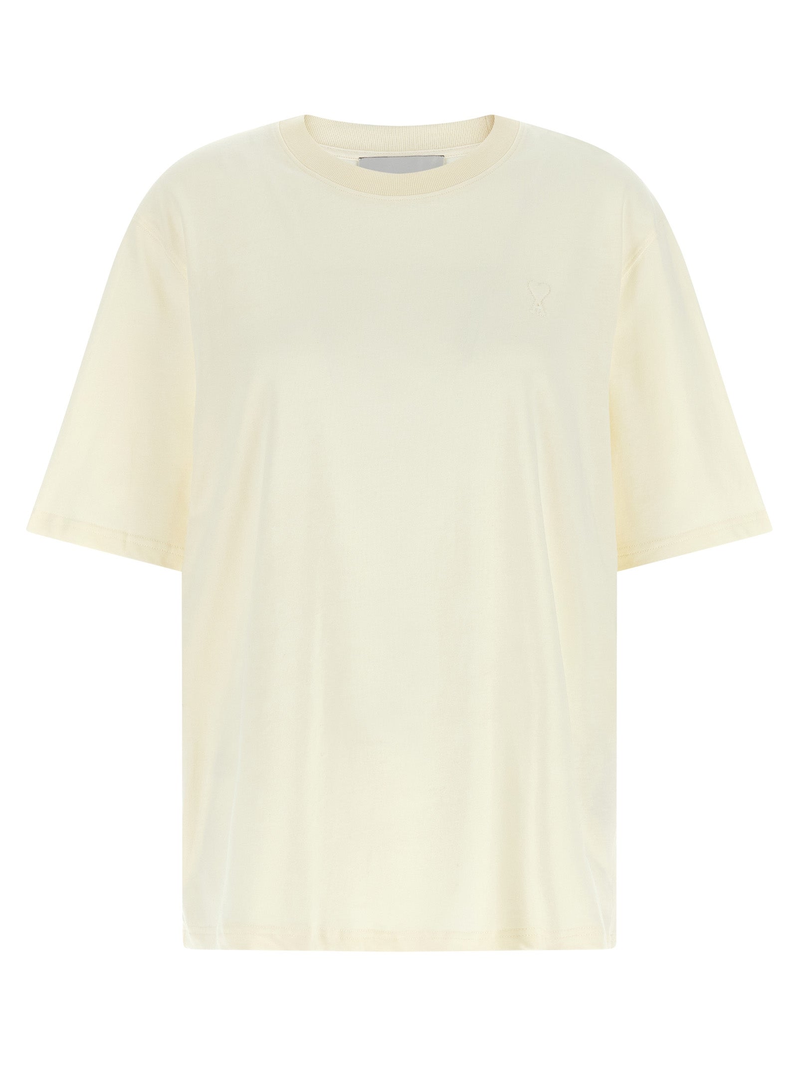 Indulge in the Ami Paris White Cotton T-Shirt, a luxurious staple crafted from premium cotton, embodying elegance and comfort for the discerning individual.