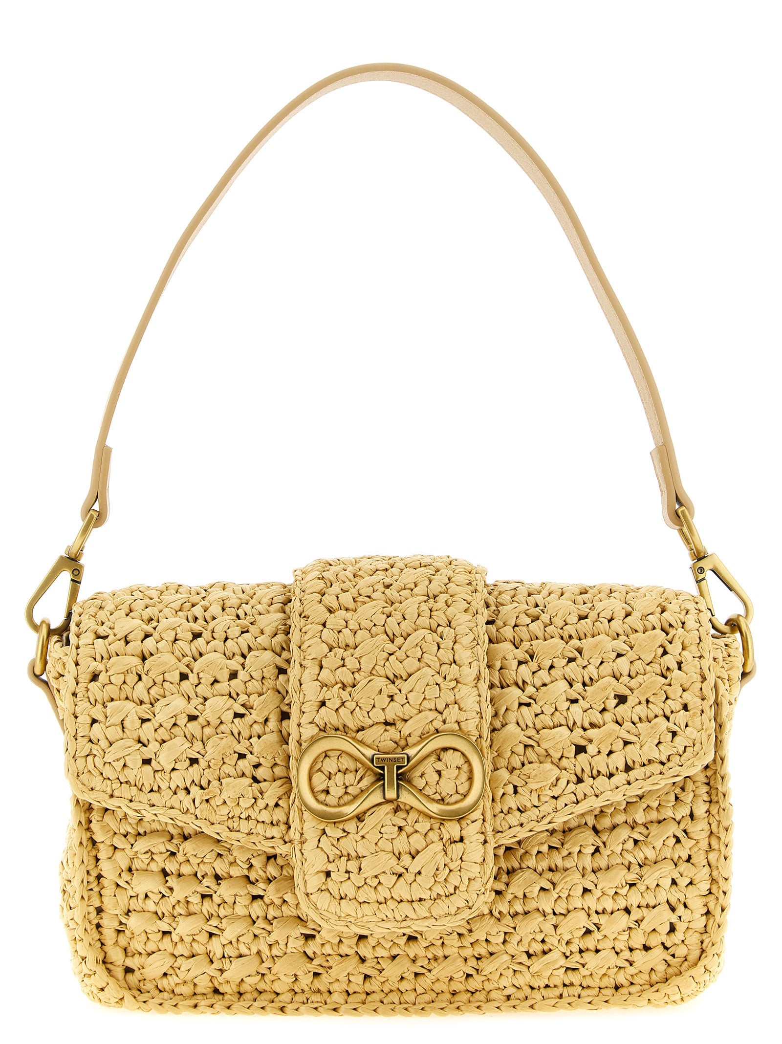 Elevate your style with the Twinset Beige Polypropylene Crossbody Bag, a masterpiece of woven raffia and chic design, perfect for the discerning trendsetter.