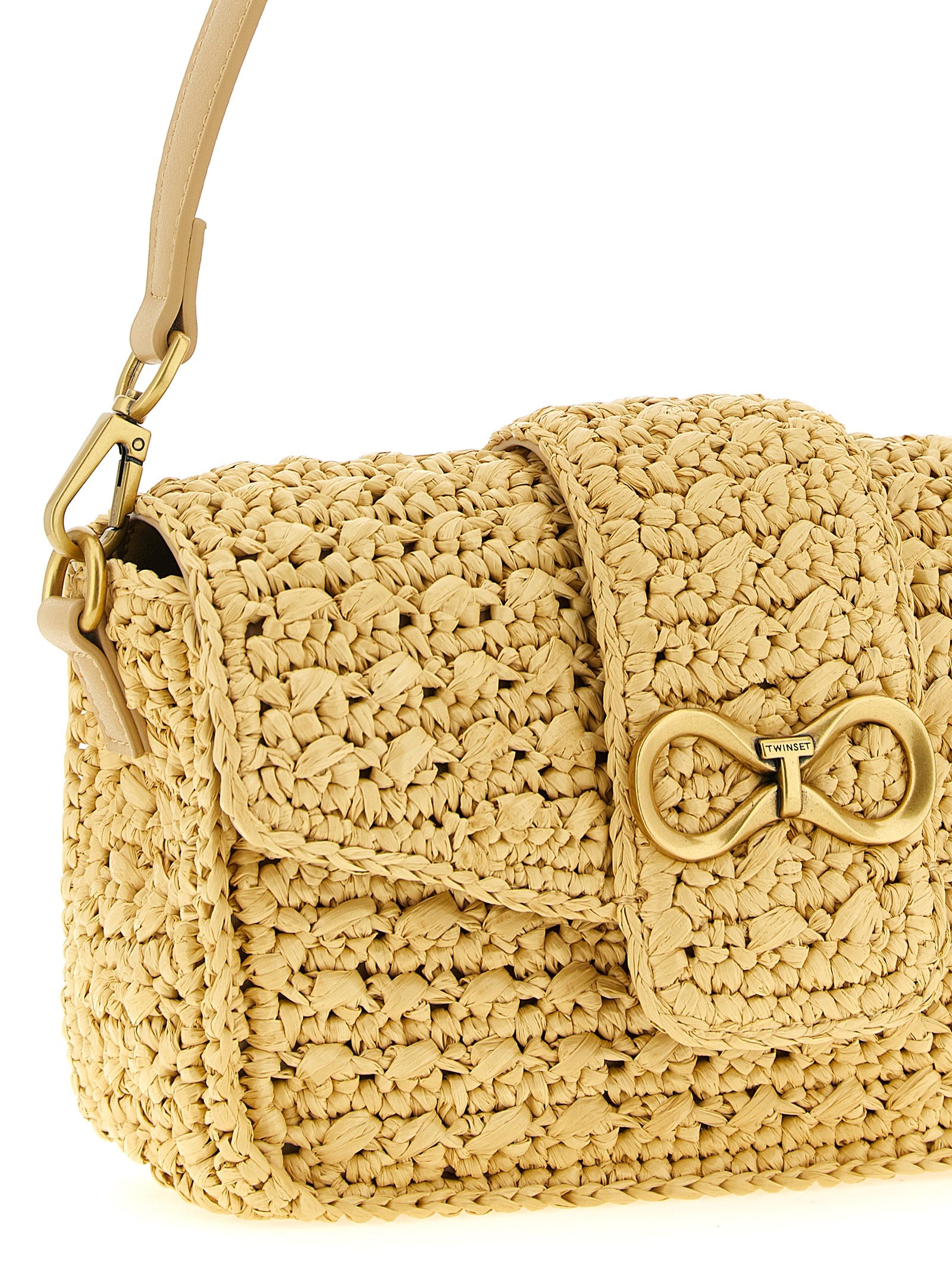 Elevate your style with the Twinset Beige Polypropylene Crossbody Bag, a masterpiece of woven raffia and chic design, perfect for the discerning fashion connoisseur.