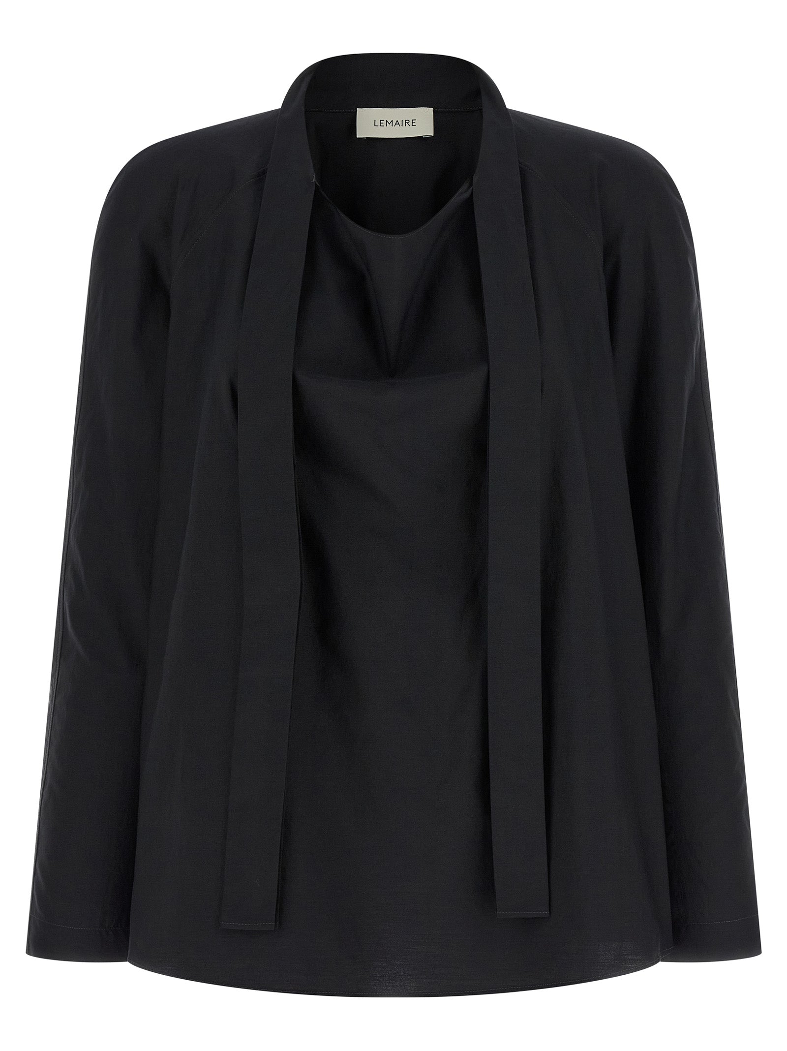 Elevate your elegance with the Lemaire Black Cotton Blouse, a masterful blend of cotton and silk, embodying sophistication for the discerning individual.