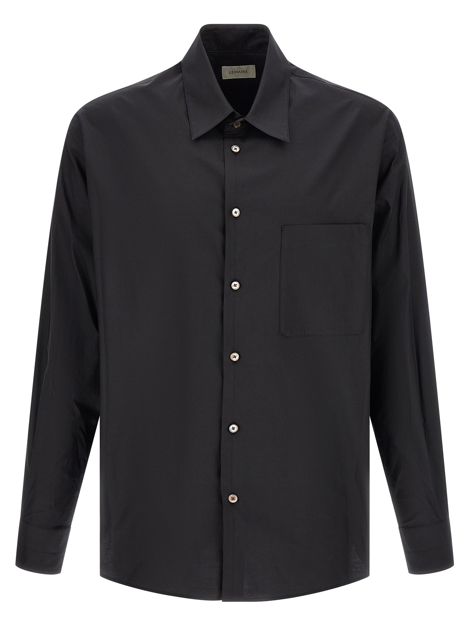 Discover the Lemaire Black Cotton Blouse, a masterpiece of washed cotton and silk blend, exuding timeless elegance and sophistication for the discerning wardrobe.