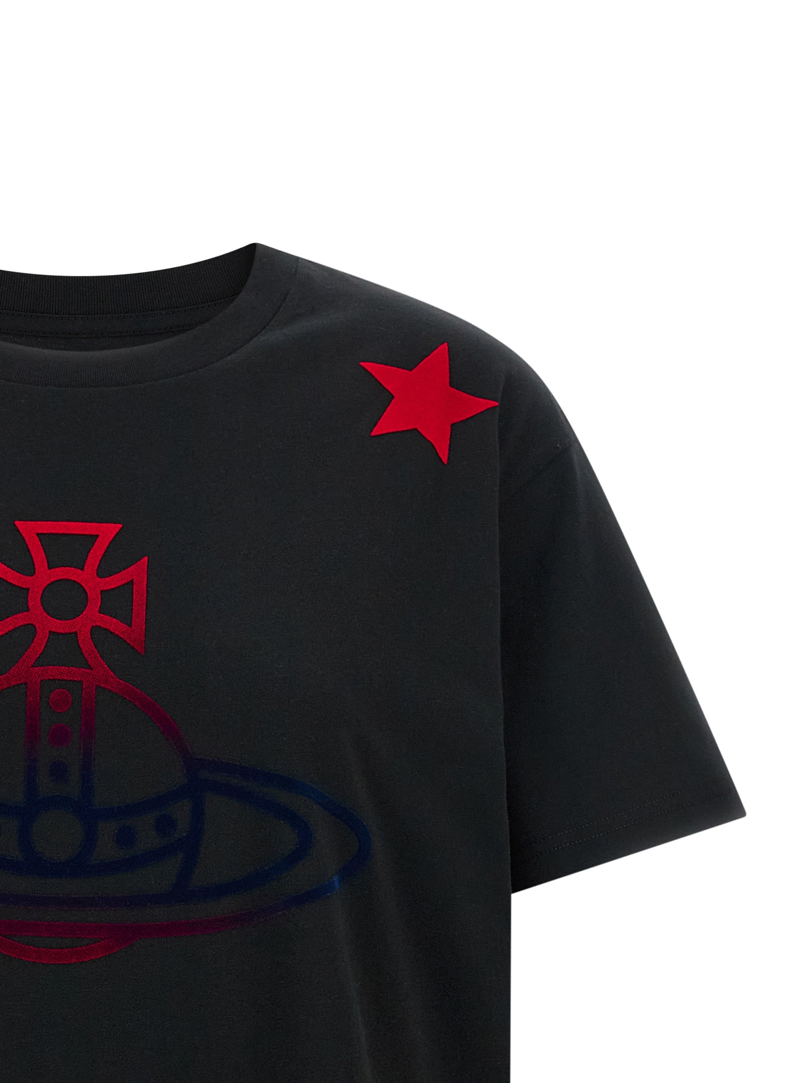 Elevate your wardrobe with the Vivienne Westwood Black Cotton T-Shirt, a luxurious blend of bold design and timeless elegance, perfect for discerning fashion connoisseurs.
