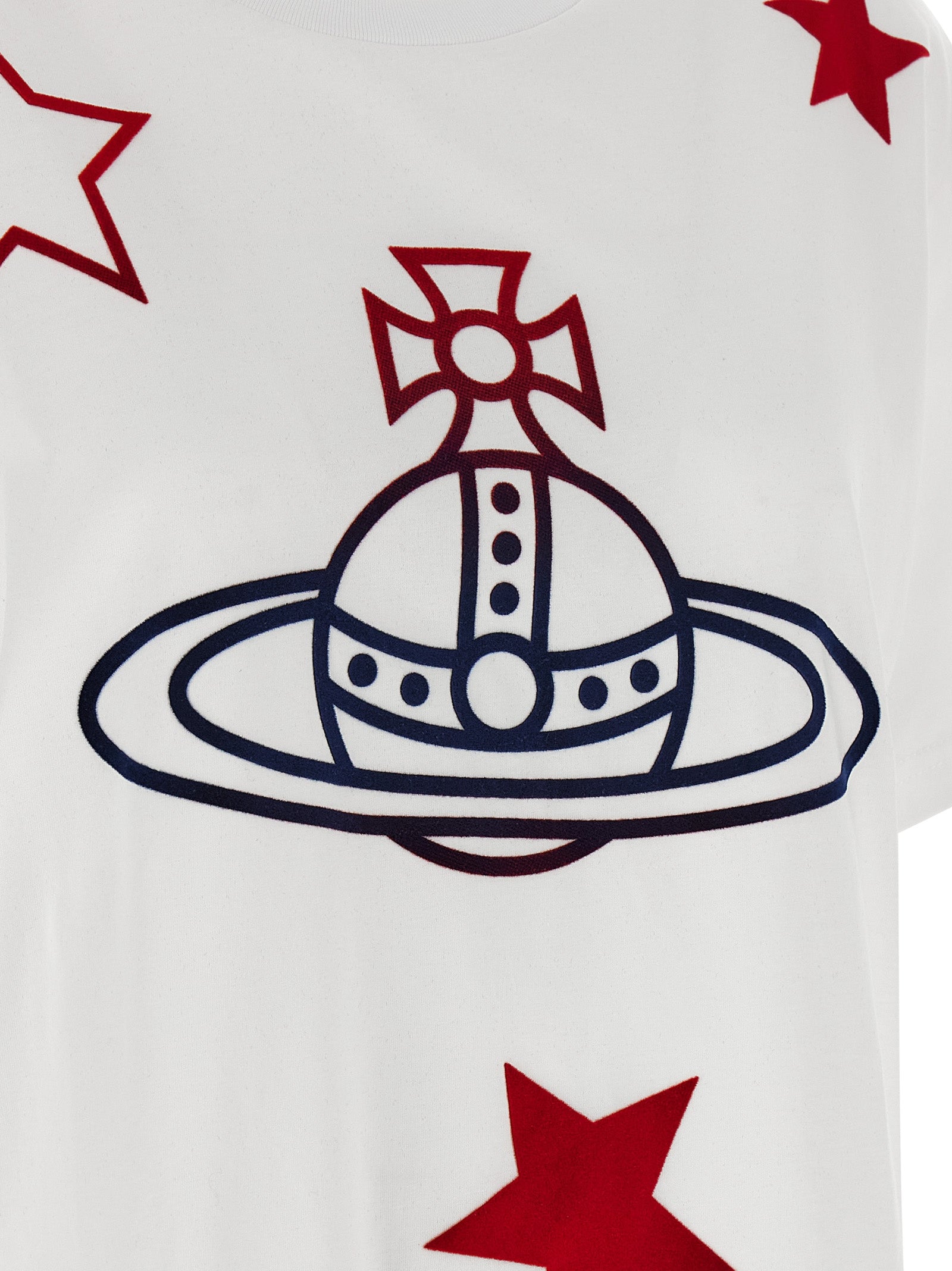 Elevate your style with the Vivienne Westwood ‘Orb and Stars Classic’ T-shirt, a luxurious cotton piece that embodies bold sophistication and timeless elegance.