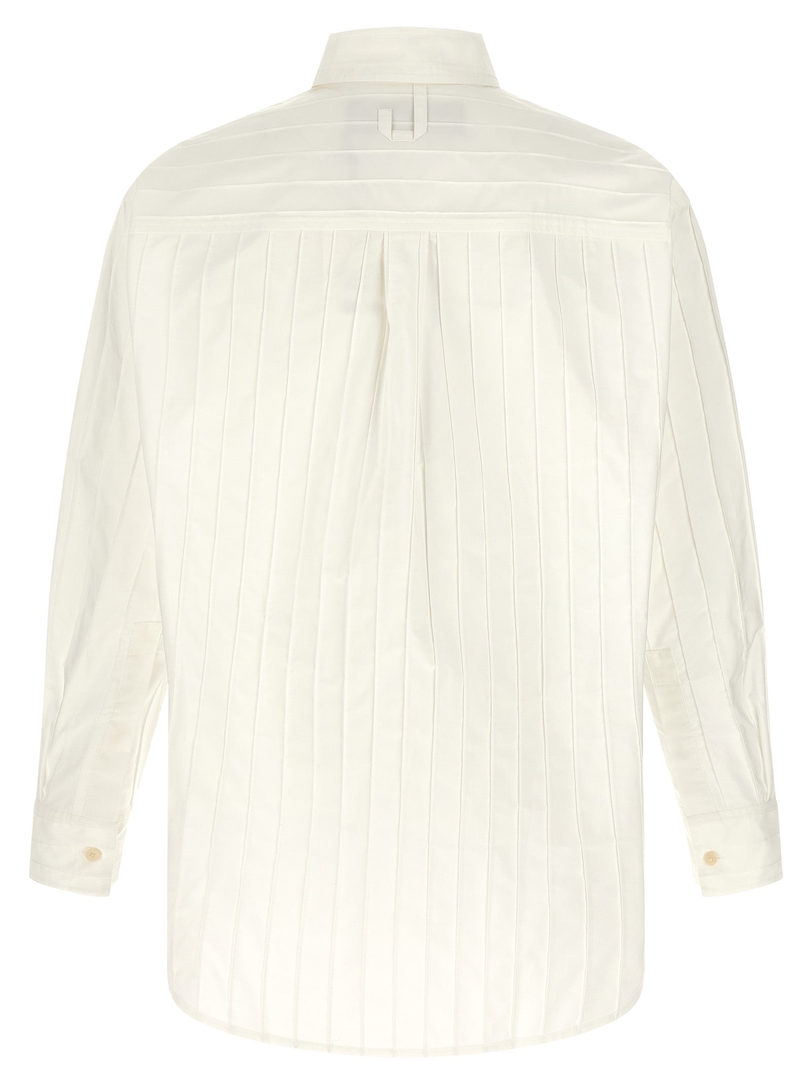 Elevate your wardrobe with the Jacquemus White Cotton Blouse, a masterpiece of embroidered striped poplin, embodying timeless elegance and sophisticated craftsmanship.