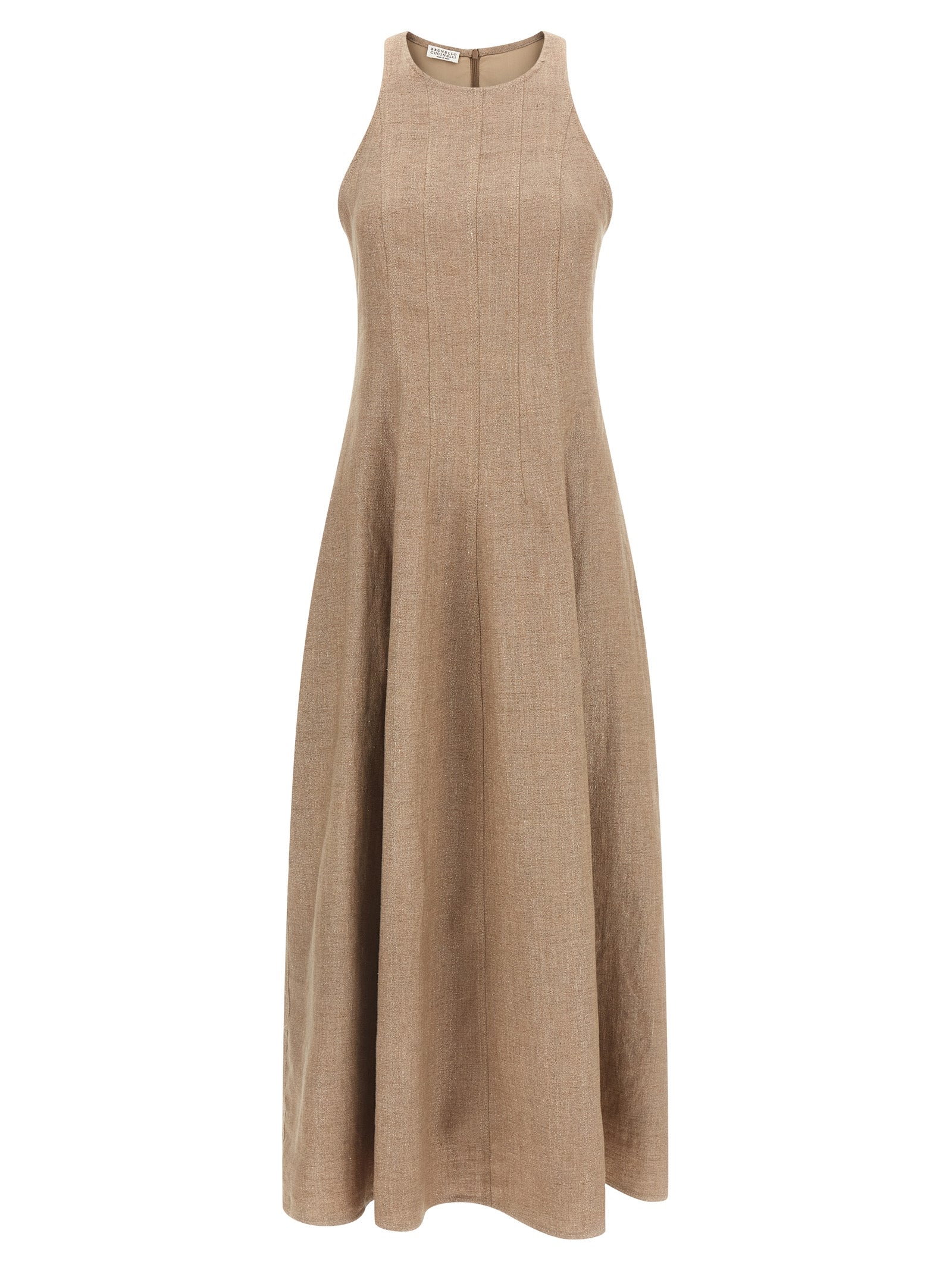 Discover the Brunello Cucinelli Beige Linen Long Dress, a masterpiece of Italian craftsmanship, blending luxurious linen and lamé for timeless elegance and allure.