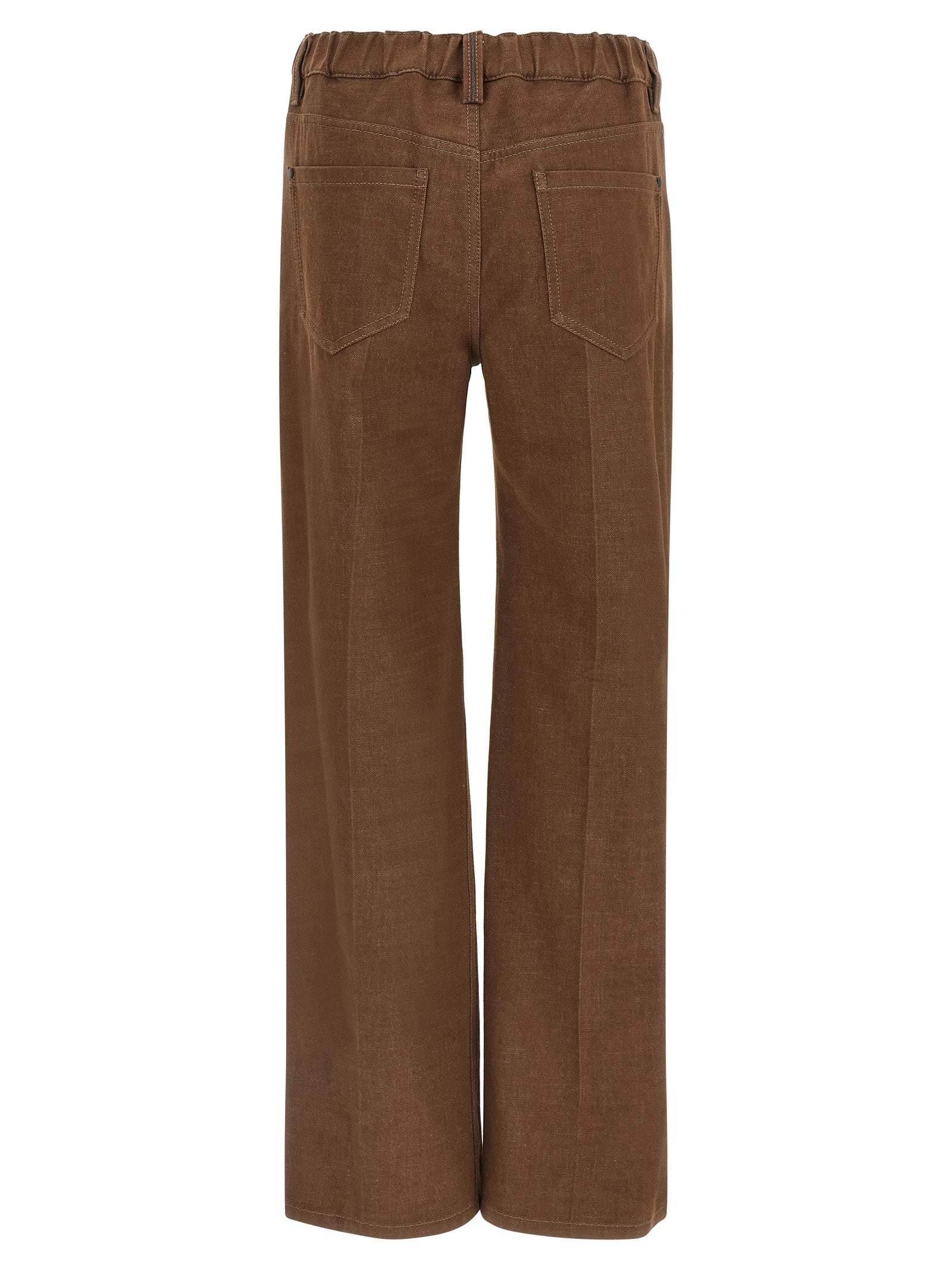 Indulge in the elegance of Brunello Cucinelli's Brown Cotton Jeans Denim, crafted from luxurious garment-dyed cotton, perfect for effortless sophistication and versatility.