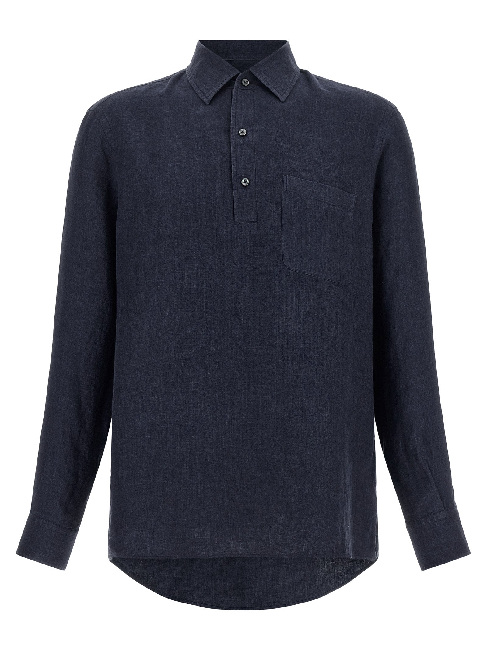 ZEGNA Blue Linen Polo Shirt