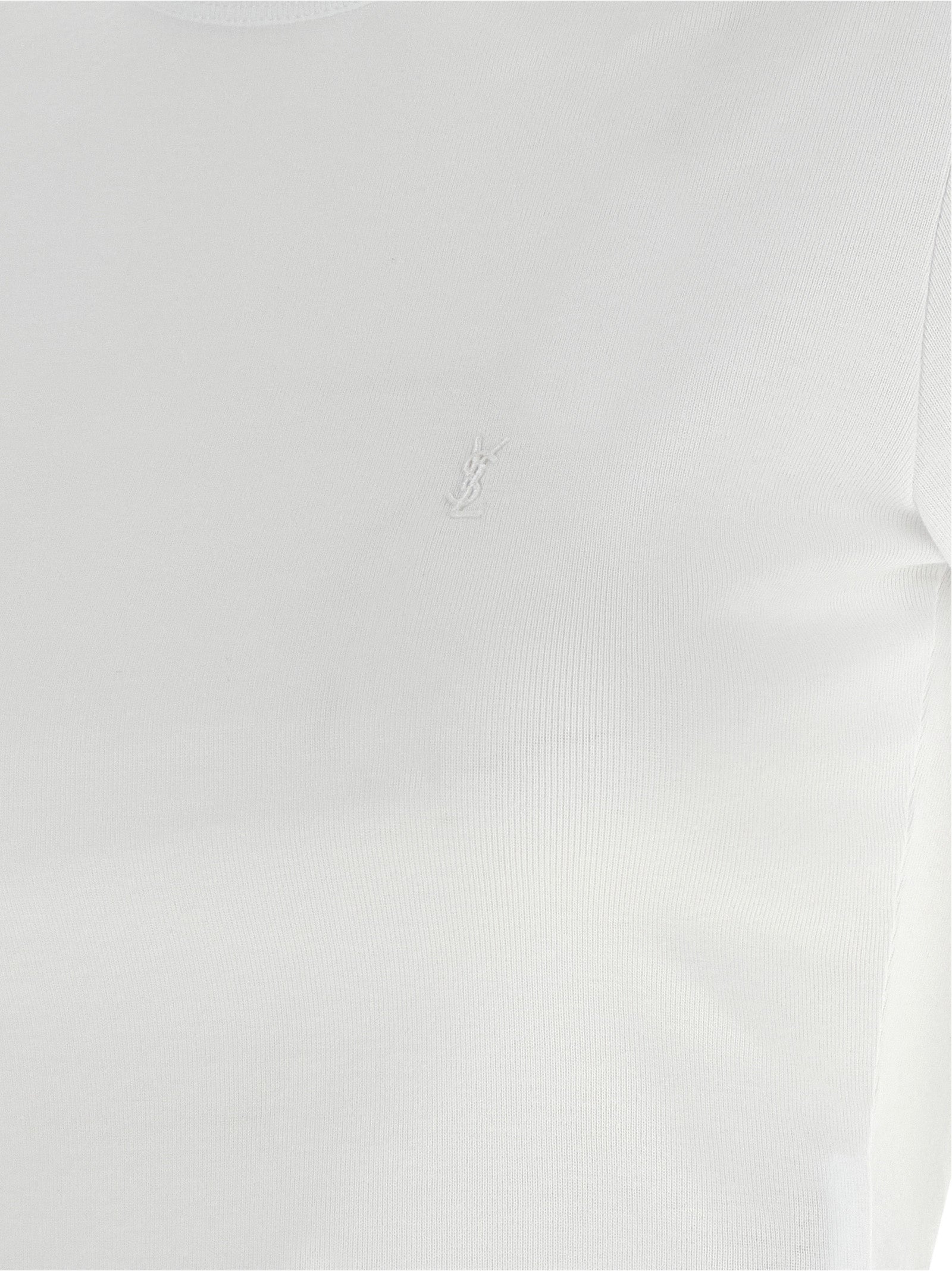 Elevate your wardrobe with the Saint Laurent White Cotton T-Shirt, a luxurious essential crafted from pure cotton, embodying timeless elegance and refined sophistication.